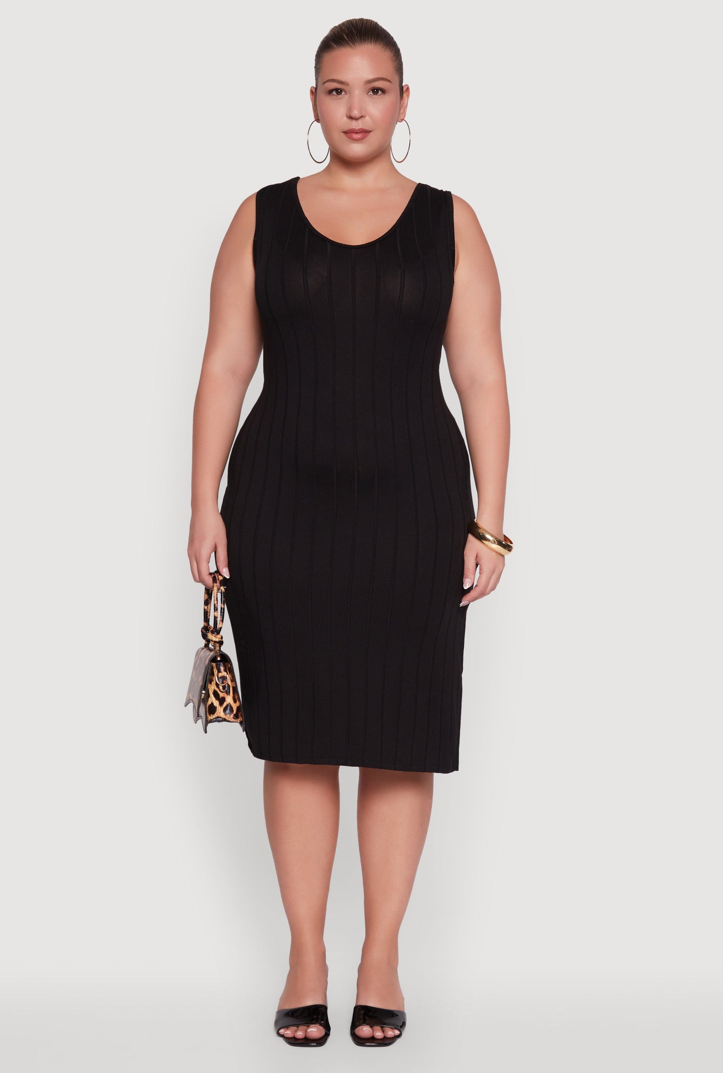 Plus Size Ribbed Knit Scoop Neck Sleeveless Midi Dress