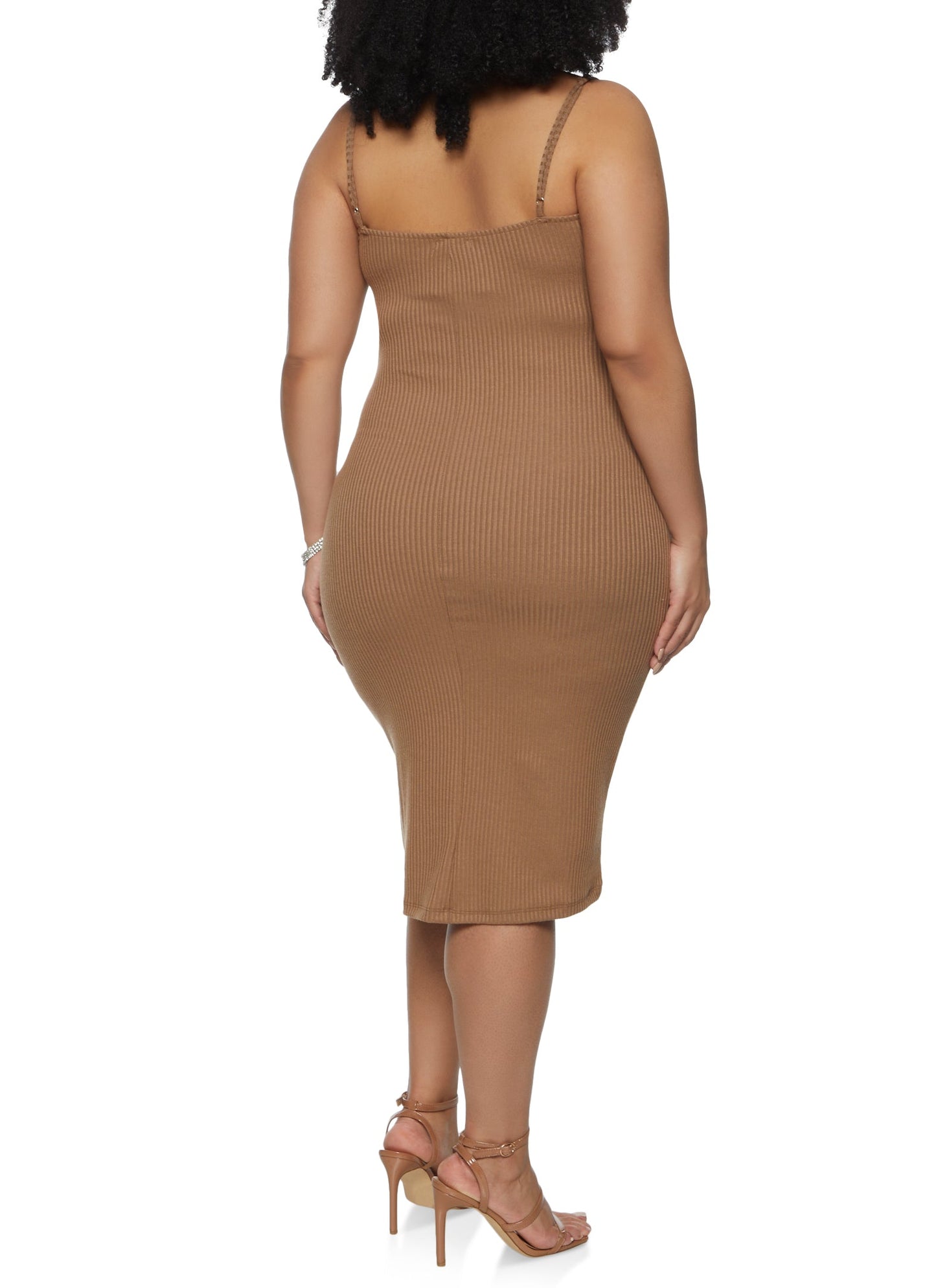 Plus Size Rib Knit Button Detail Cami Dress