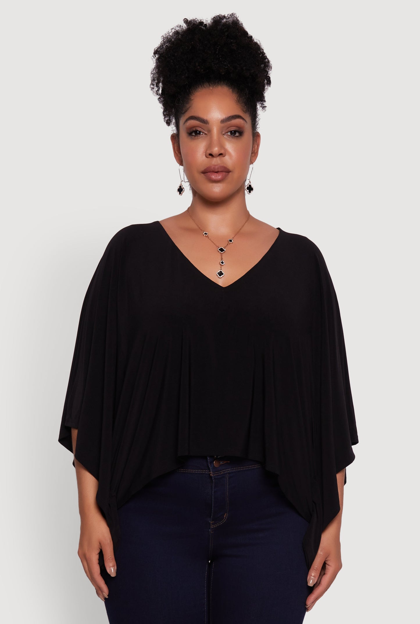 Plus Size Crepe Knit V Neck Crop Blouse