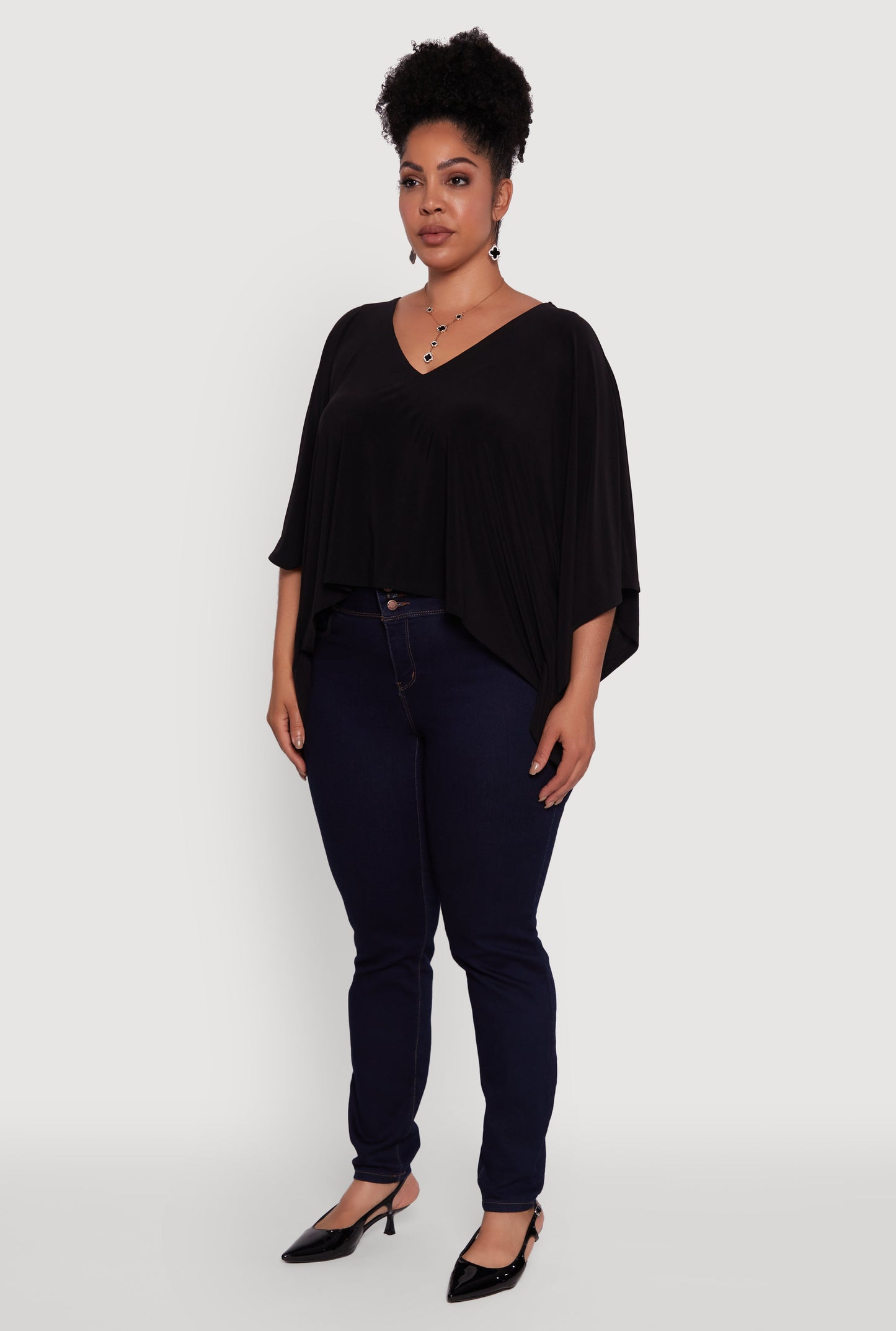 Plus Size Crepe Knit V Neck Crop Blouse