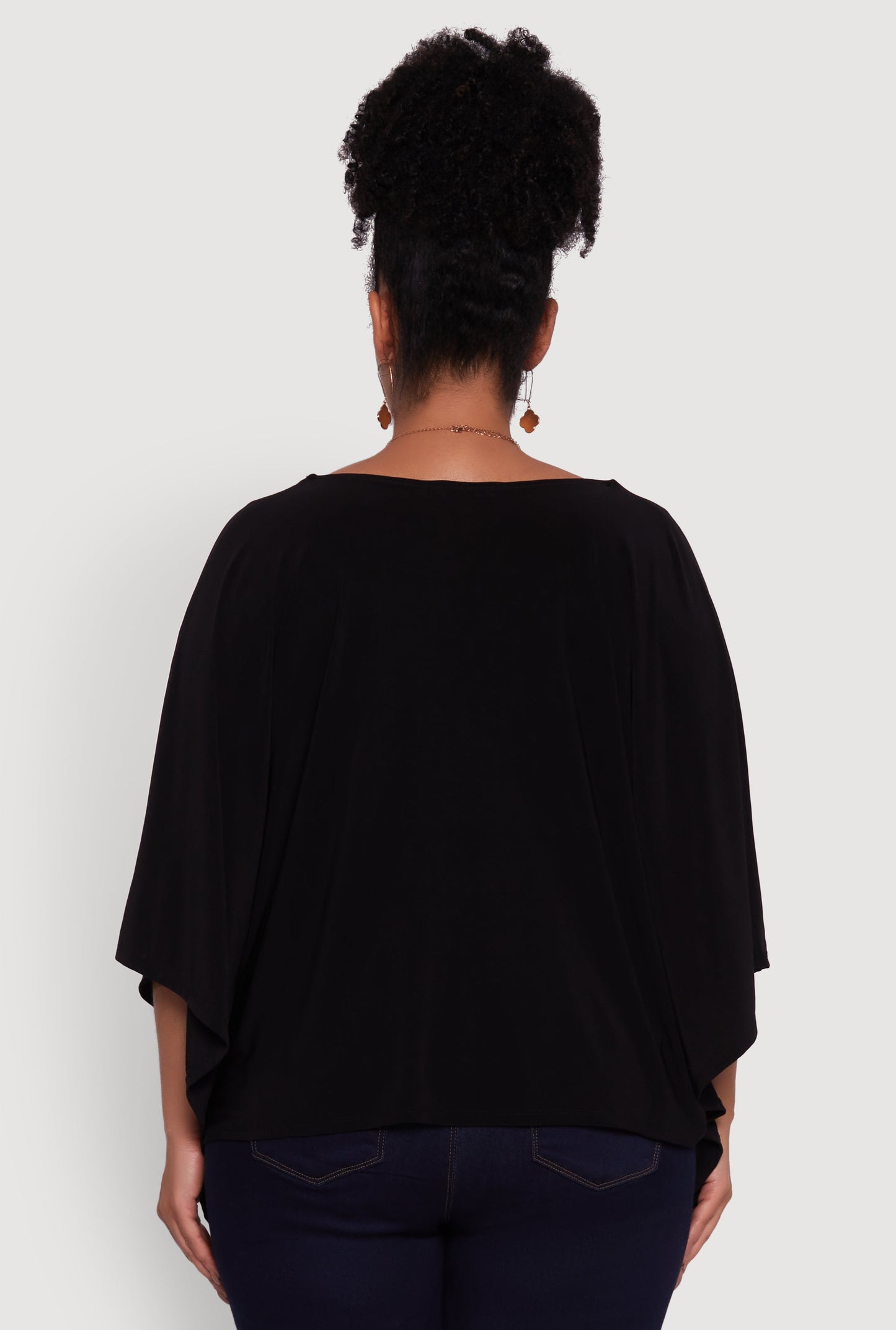 Plus Size Crepe Knit V Neck Crop Blouse