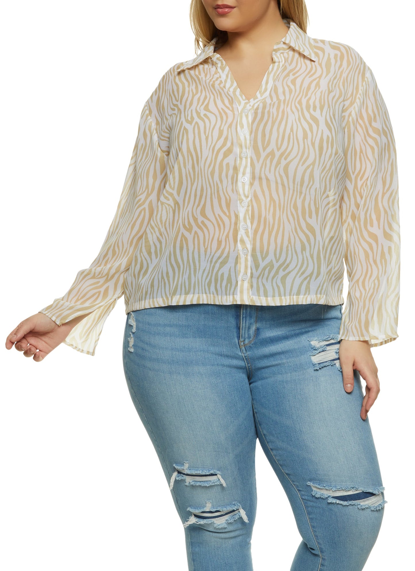 Plus Size Zebra Print Button Front Top