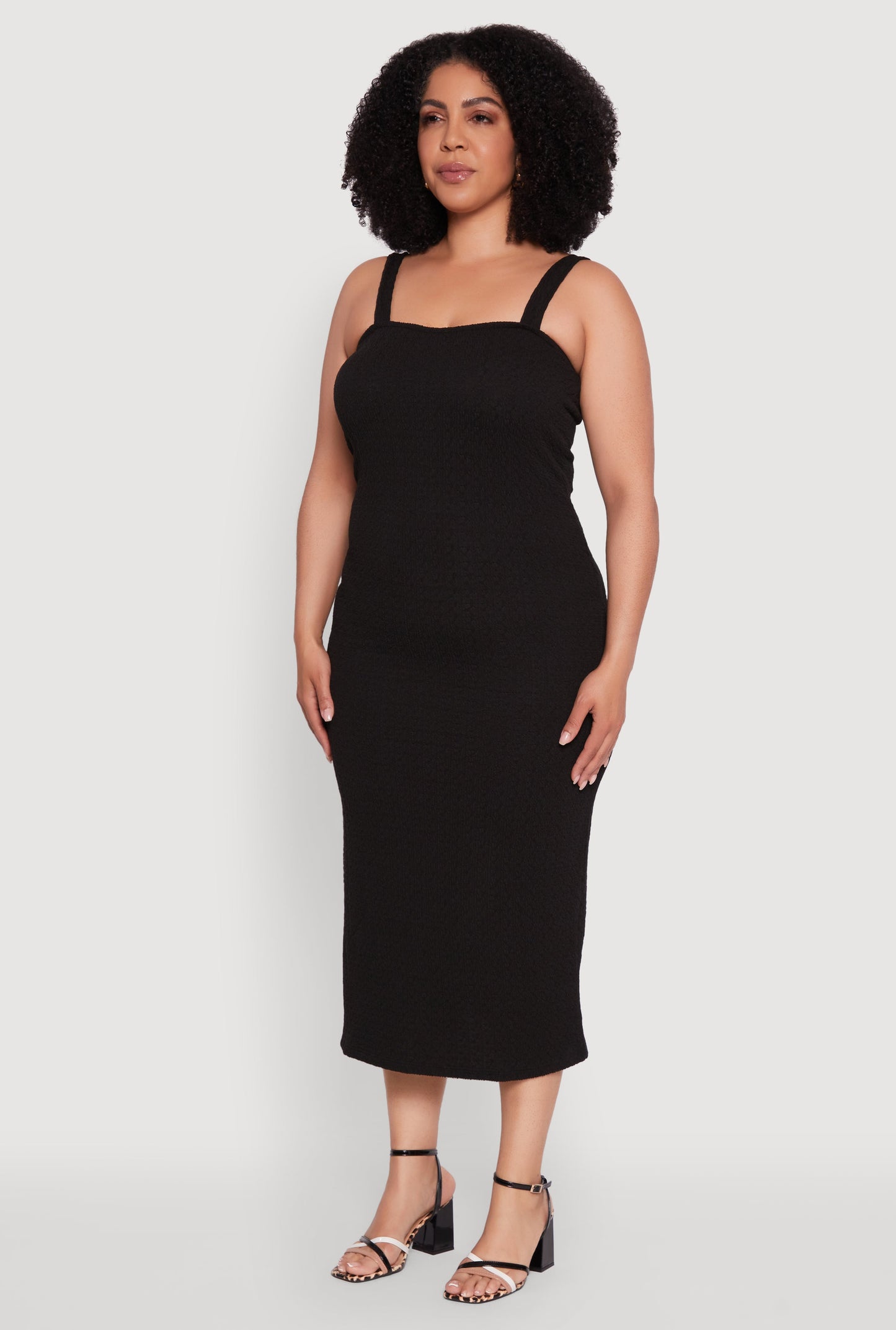Plus Size Textured Knit Side Slit Midi Dress