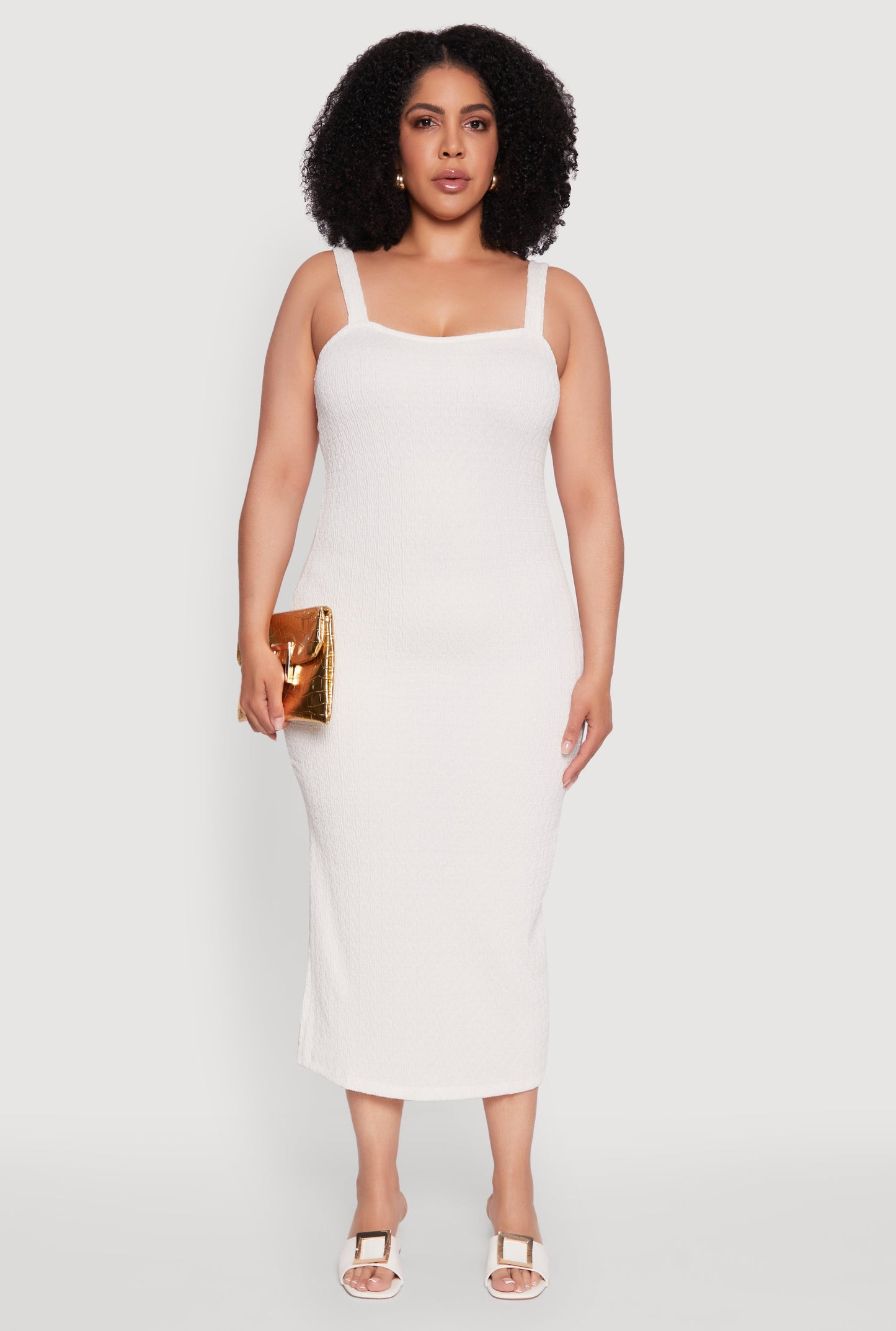 Plus Size Textured Knit Side Slit Midi Dress