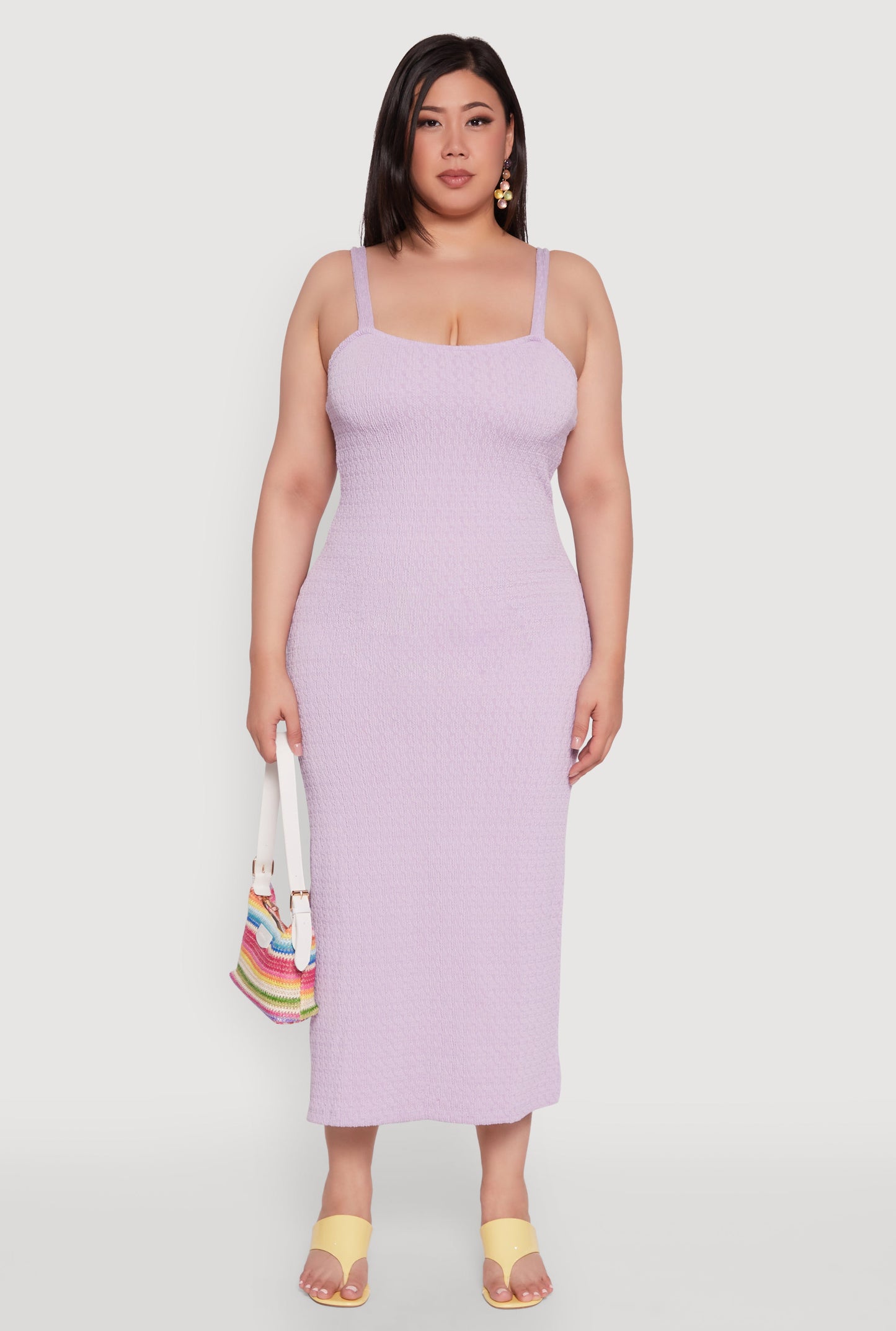 Plus Size Textured Knit Side Slit Midi Dress