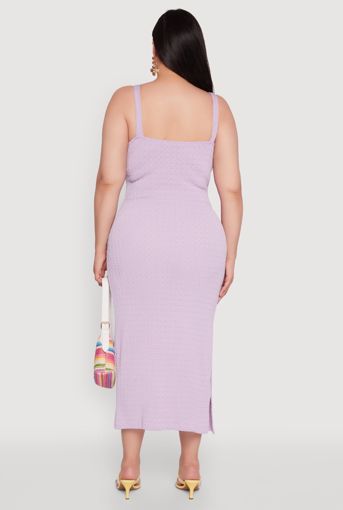 Plus Size Textured Knit Side Slit Midi Dress