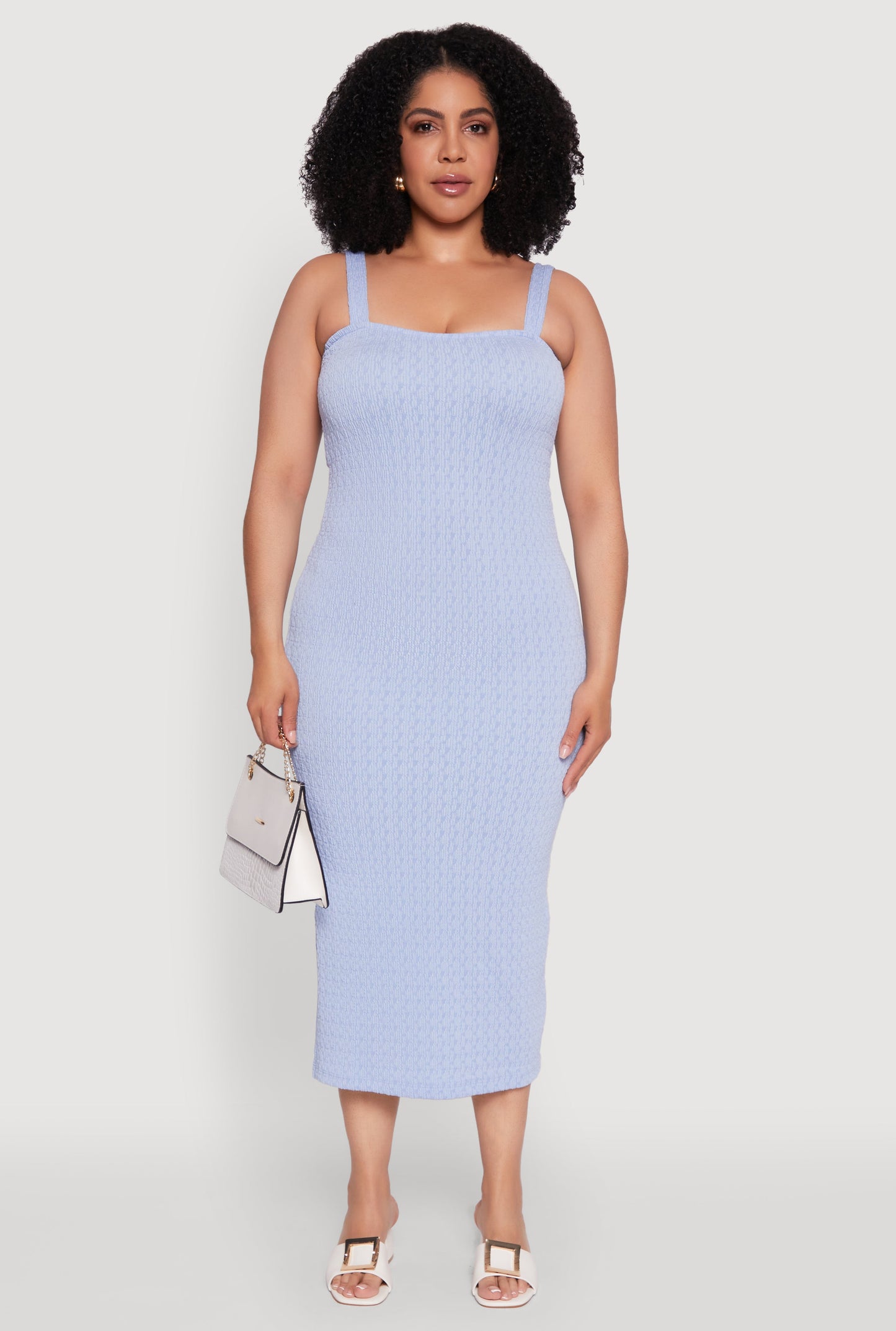 Plus Size Textured Knit Side Slit Midi Dress
