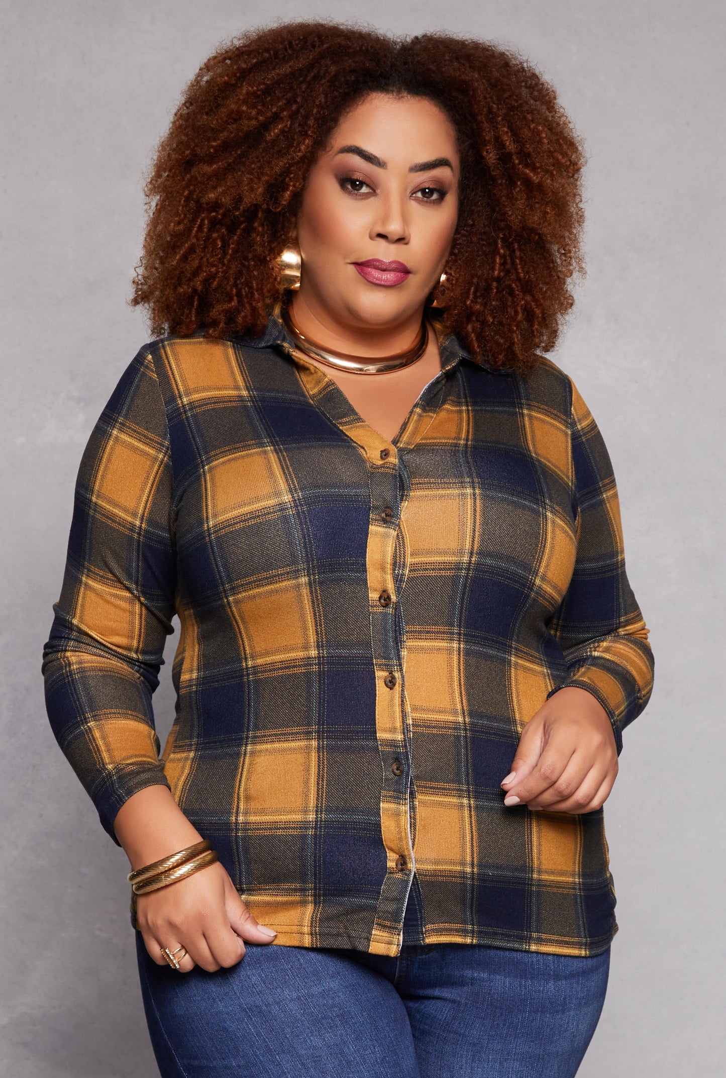 Plus Size Plaid Button Front Shirt