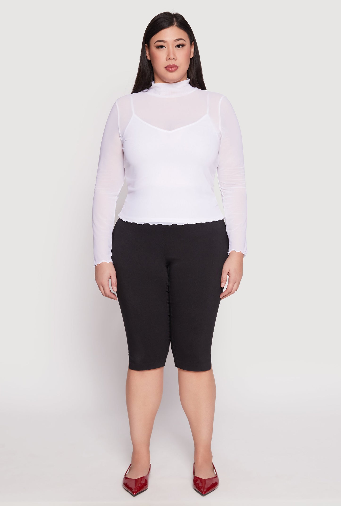 Plus Size Lined Mesh Mock Neck Top