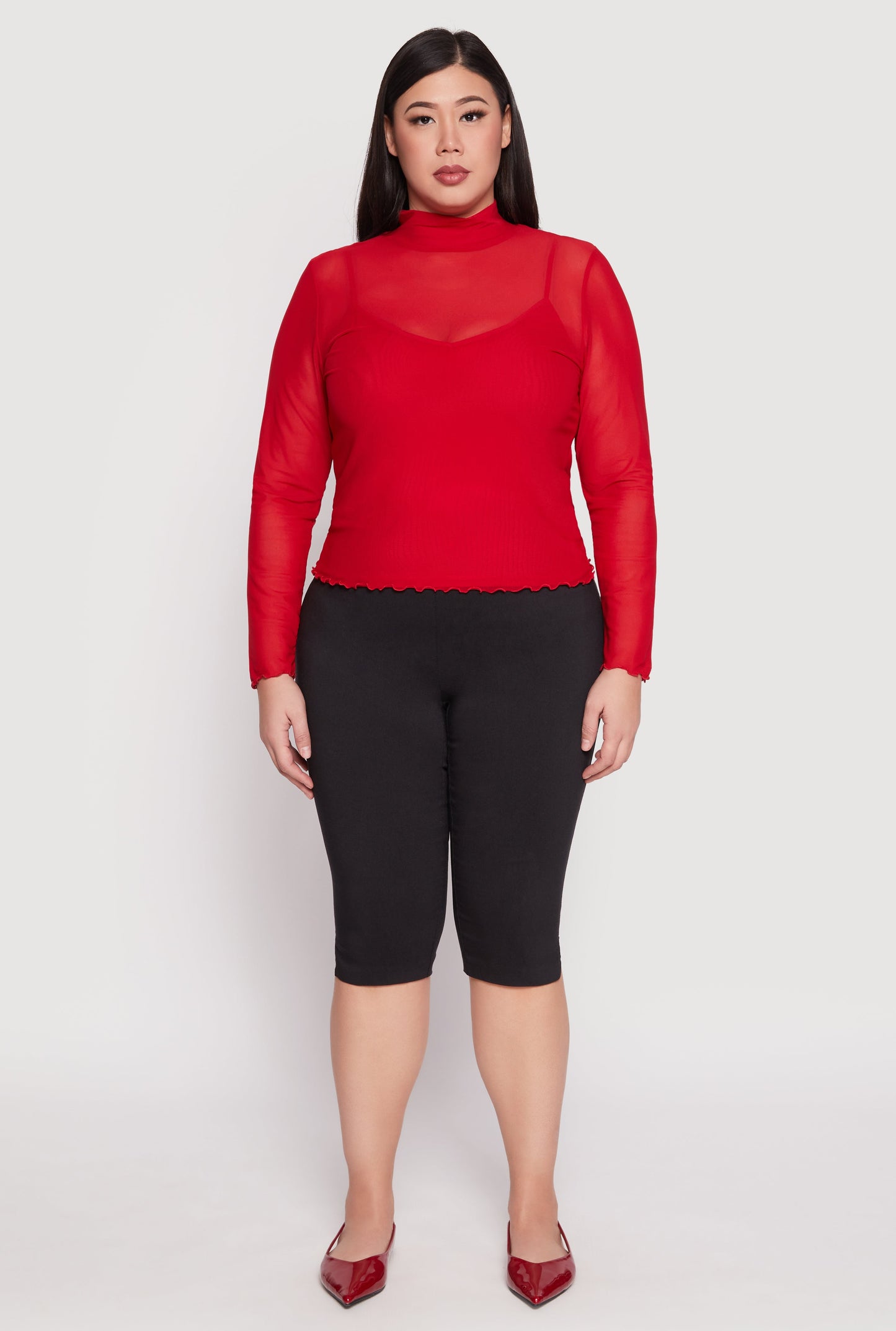 Plus Size Lined Mesh Mock Neck Top
