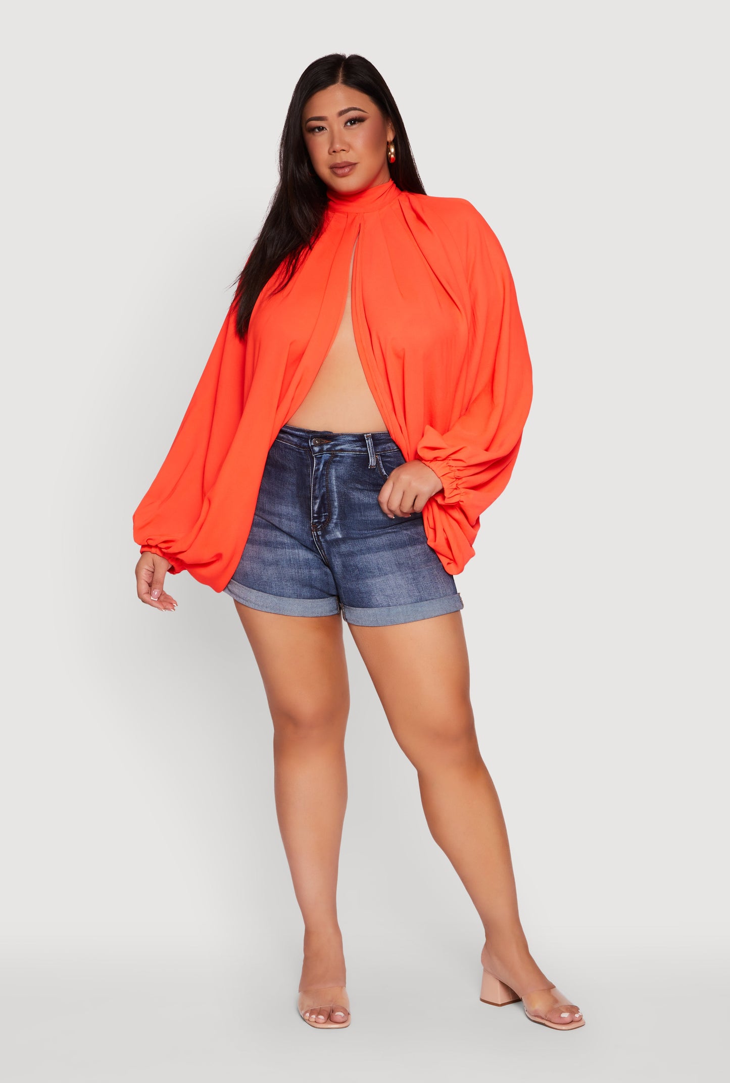 Plus Size Bishop Sleeve Tulip Overlay Top