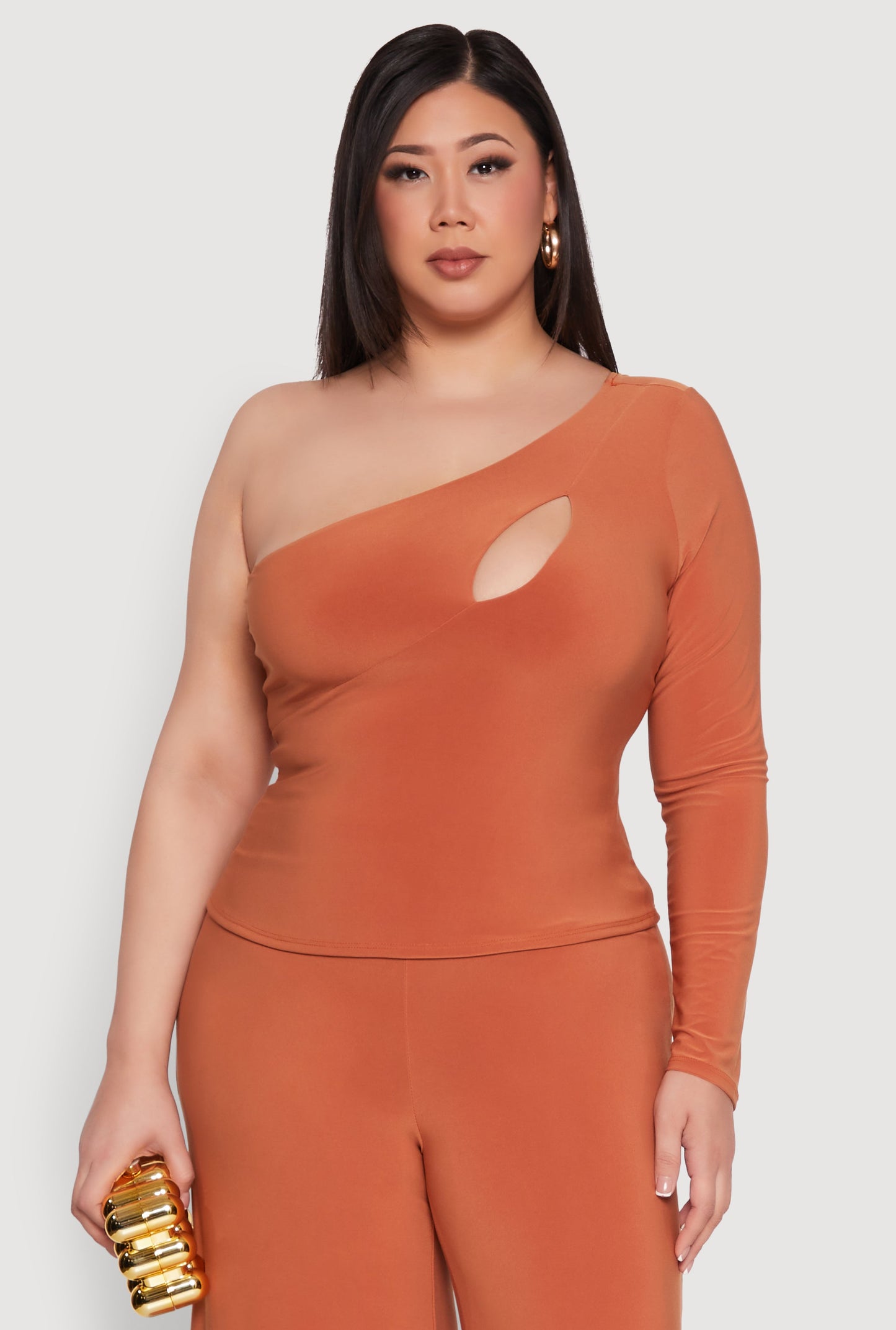 Plus Size One Shoulder Keyhole Top