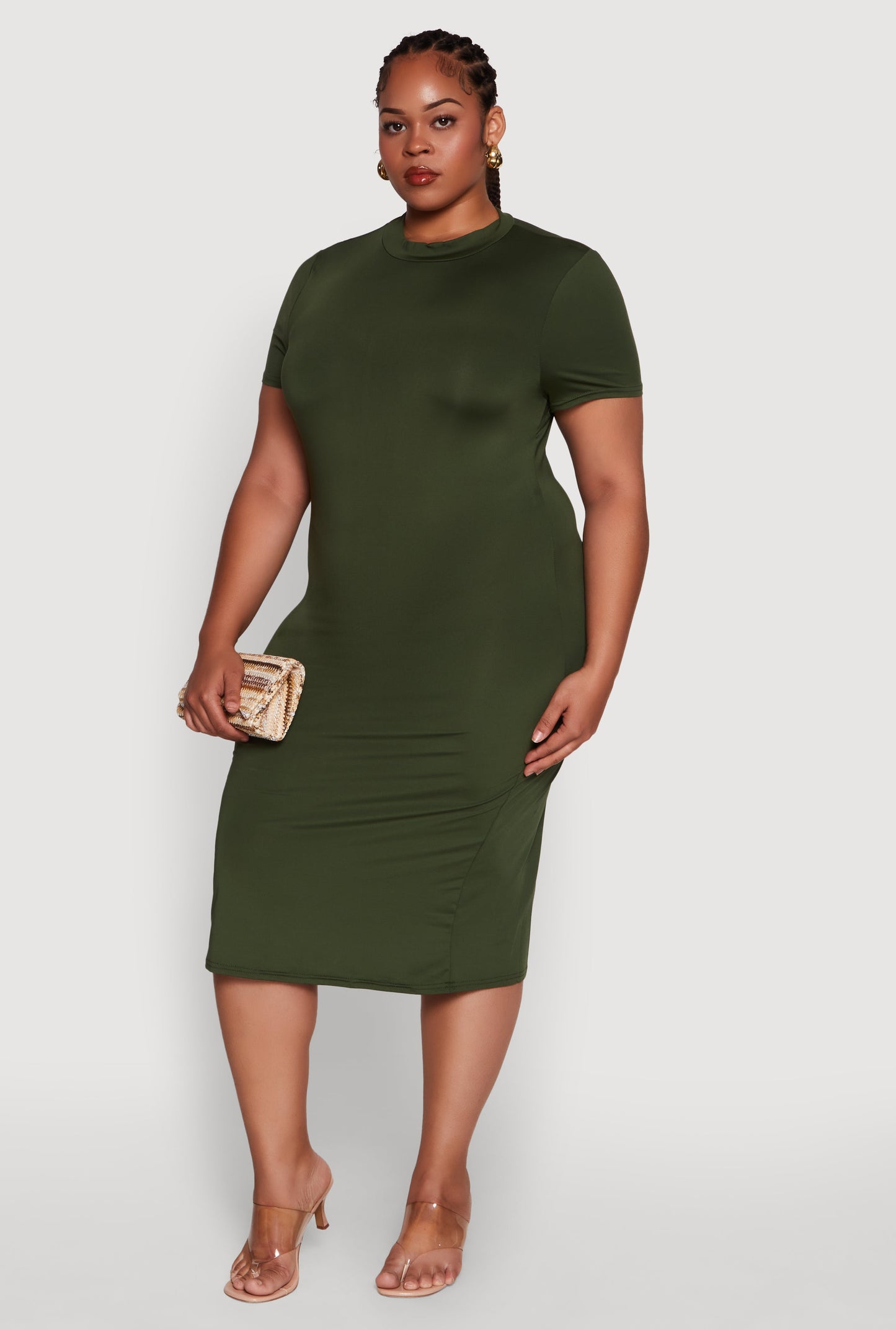 Plus Size Daisy T Shirt Dress with Mock Neck and Short Sleeves