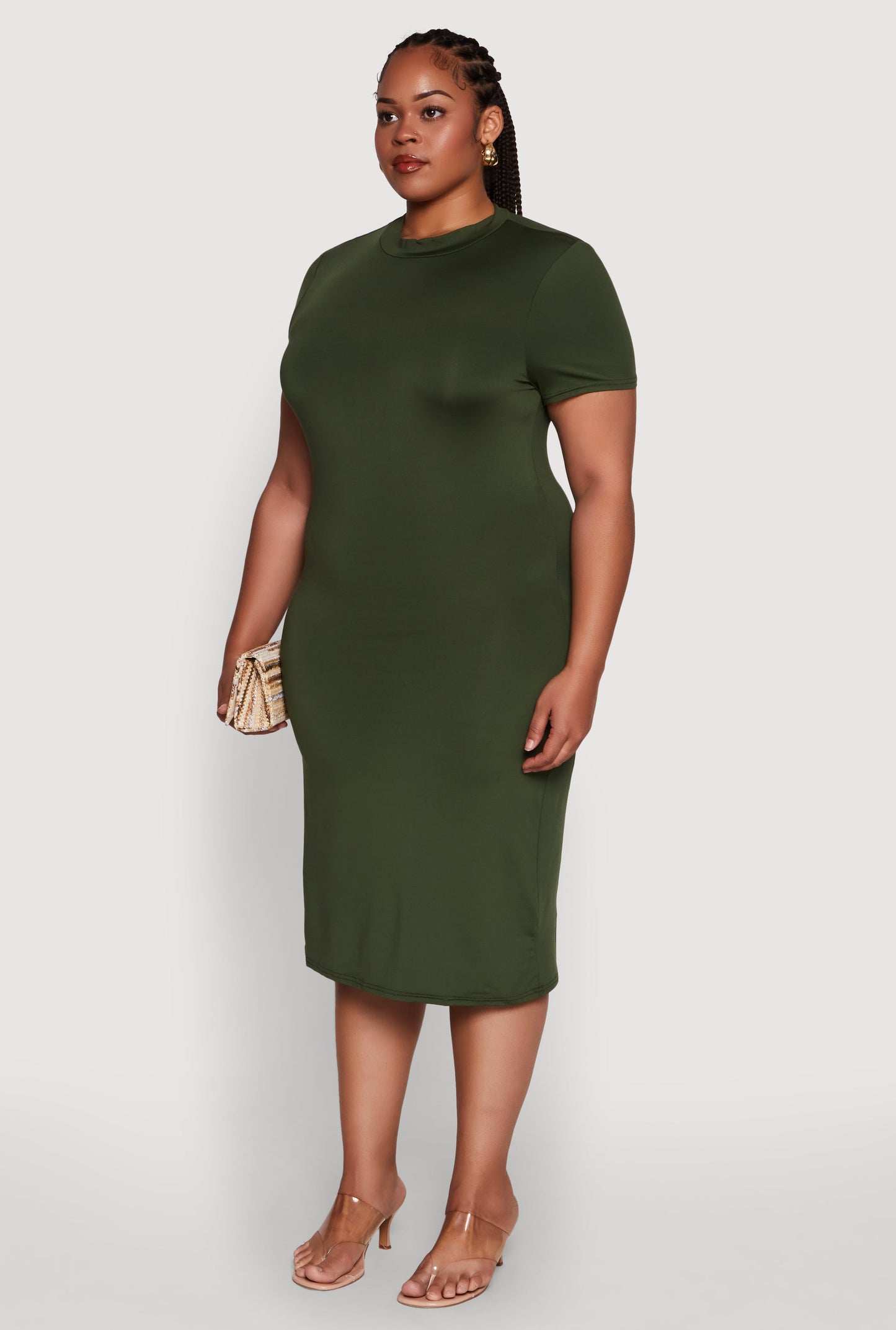 Plus Size Daisy T Shirt Dress with Mock Neck and Short Sleeves