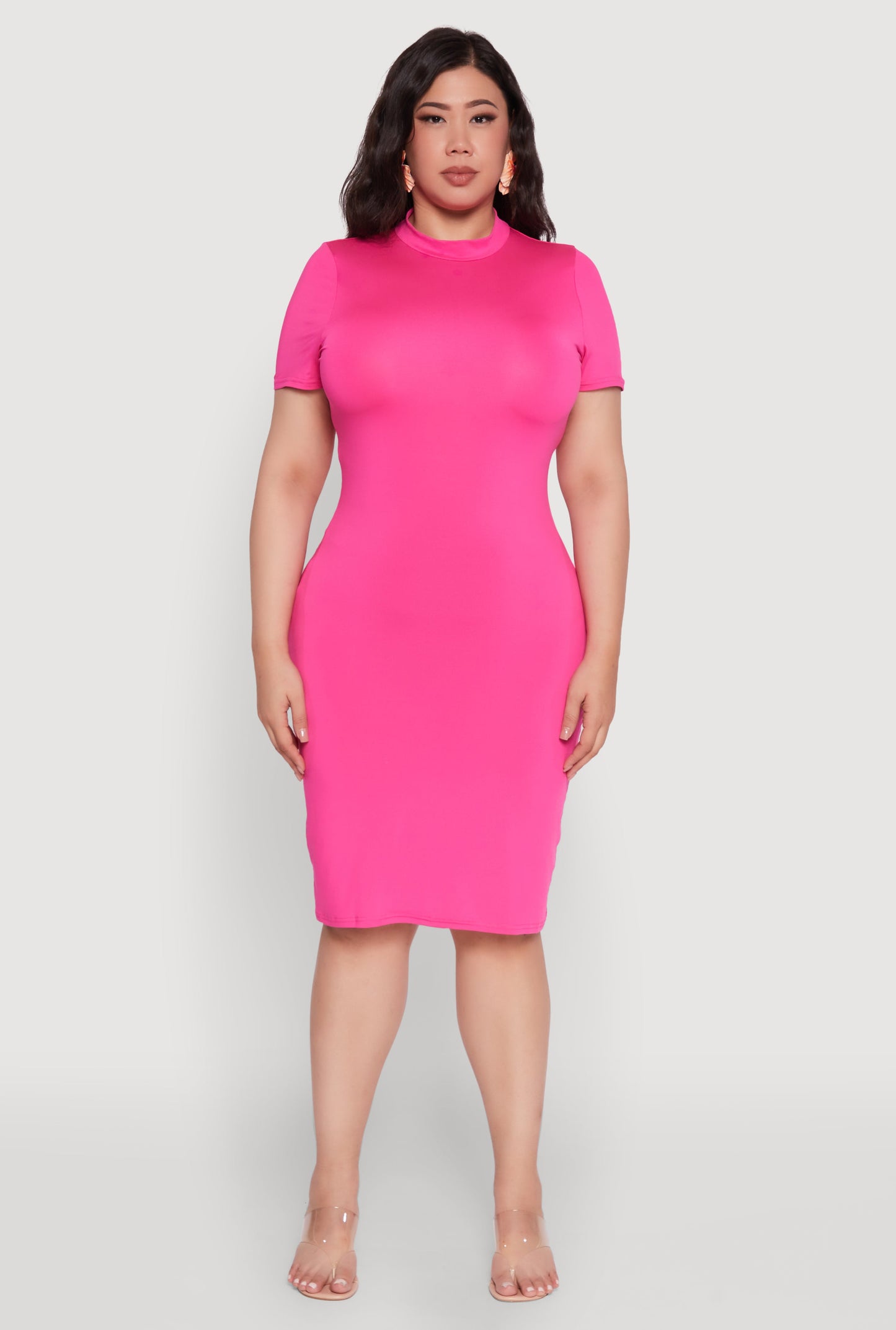 Plus Size Daisy T Shirt Dress with Mock Neck and Short Sleeves