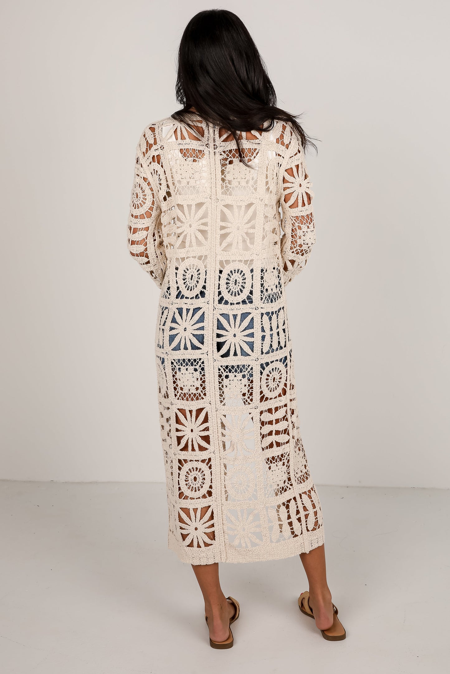 FINAL SALE - California Dreamin' Natural Crochet Longline Kimono
