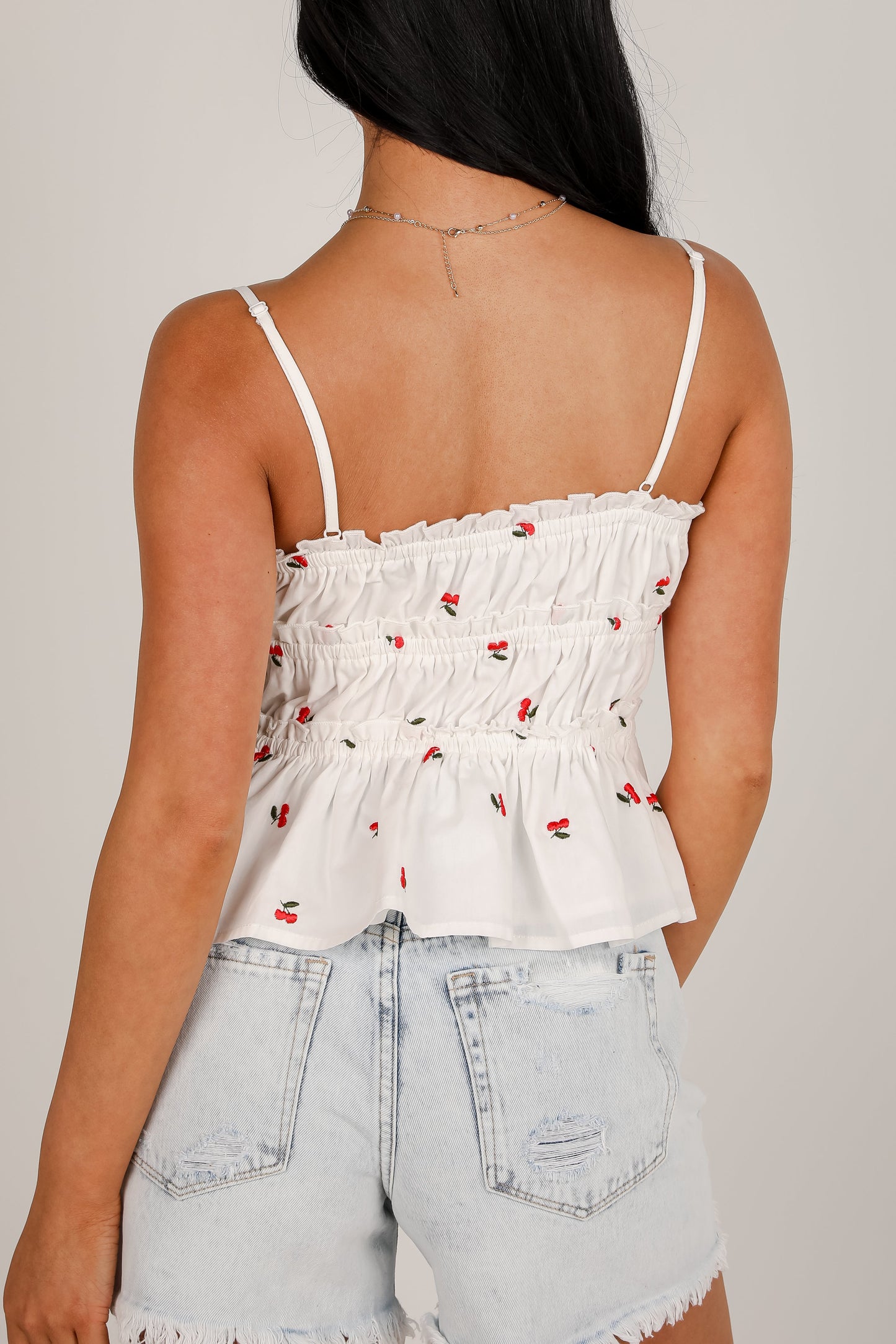 FINAL SALE - Cherry Sweet White Ruffle Tank