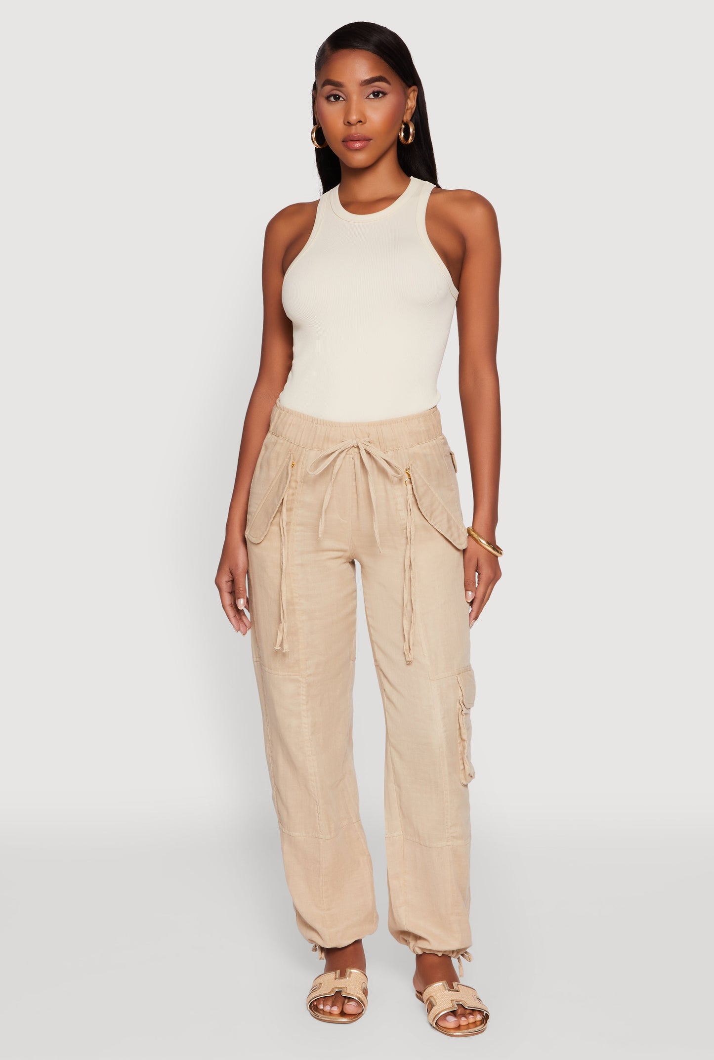 Zip Pocket Drawstring Waist Utility Joggers