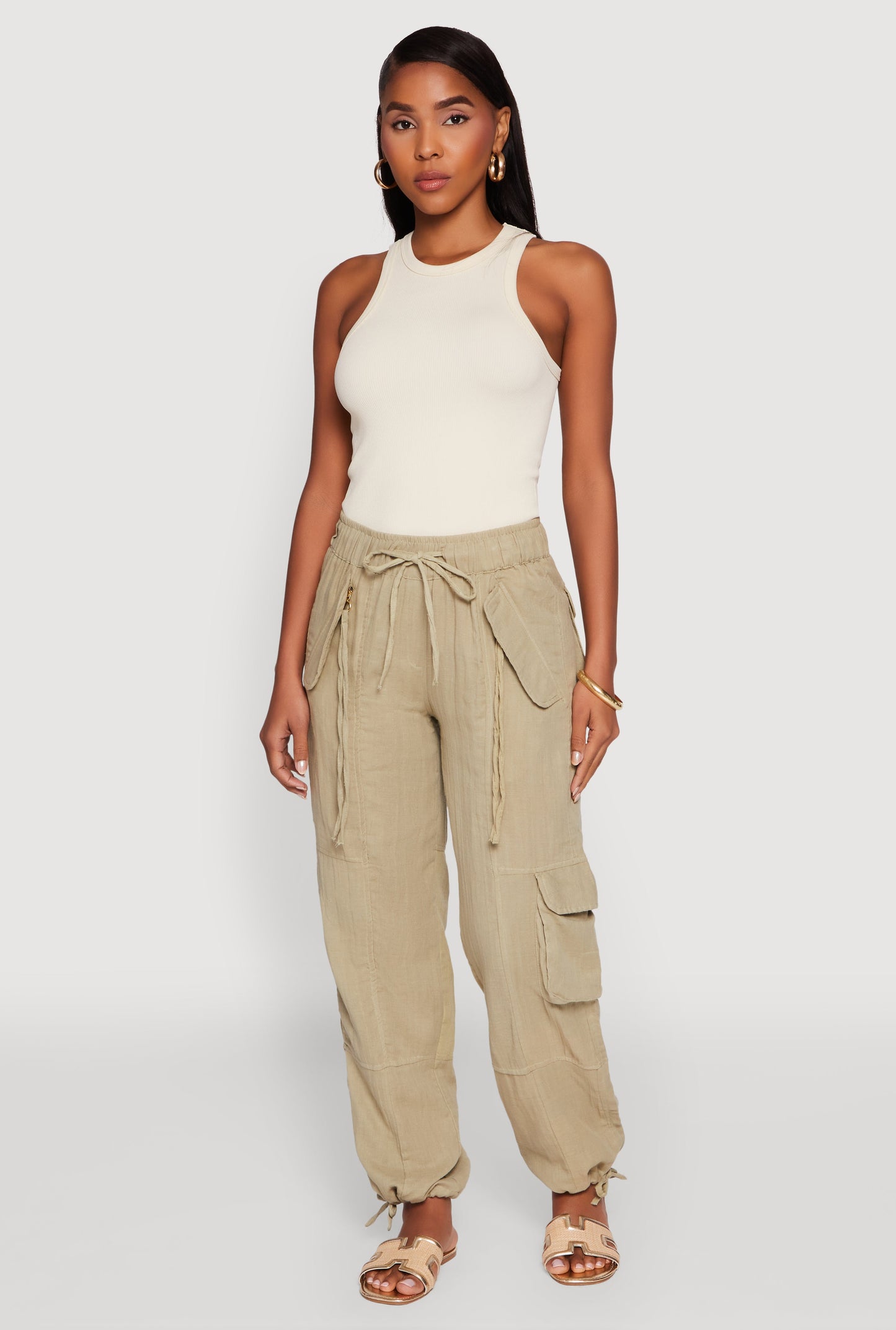 Zip Pocket Drawstring Waist Utility Joggers