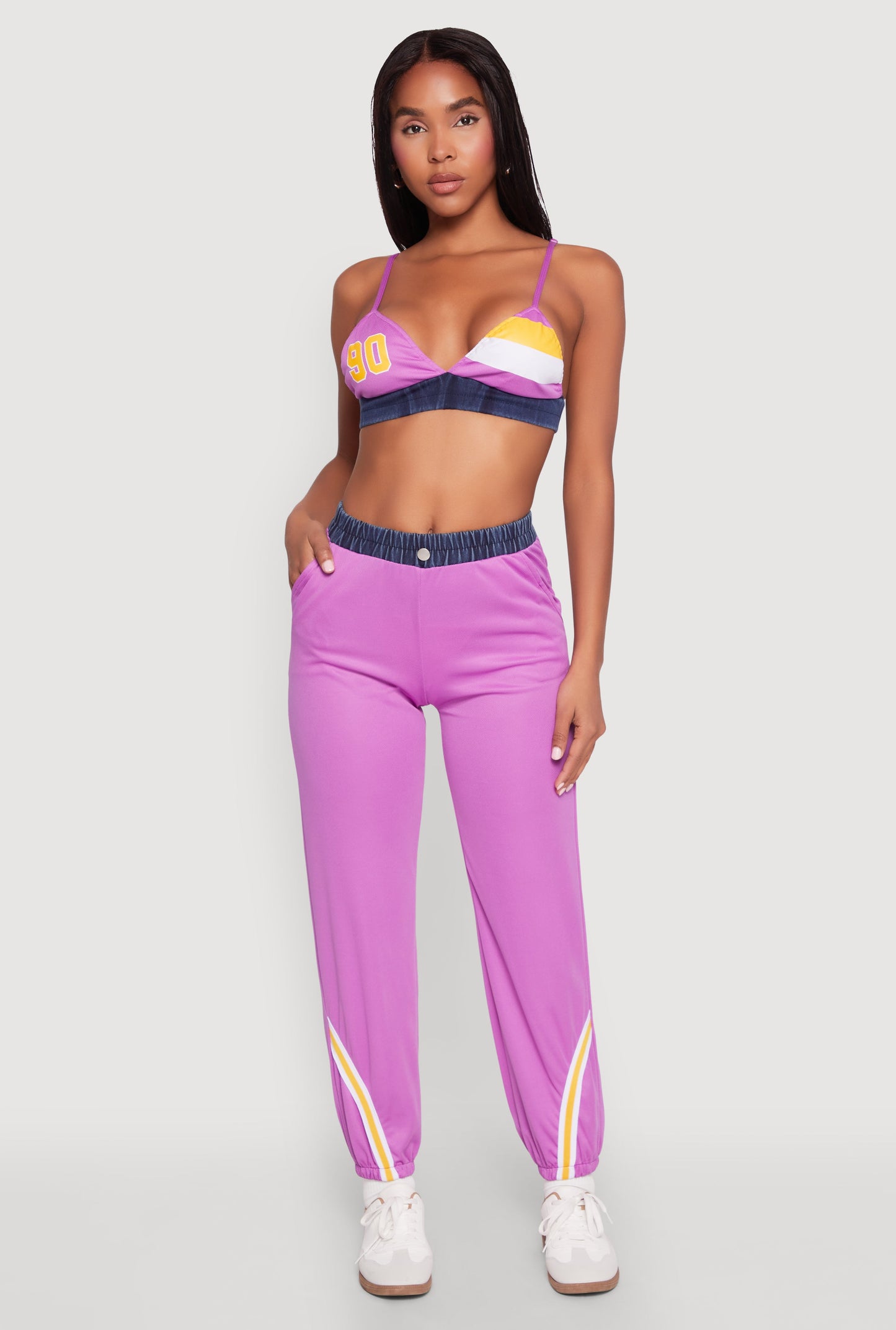 Contrast Trim High Waisted Joggers