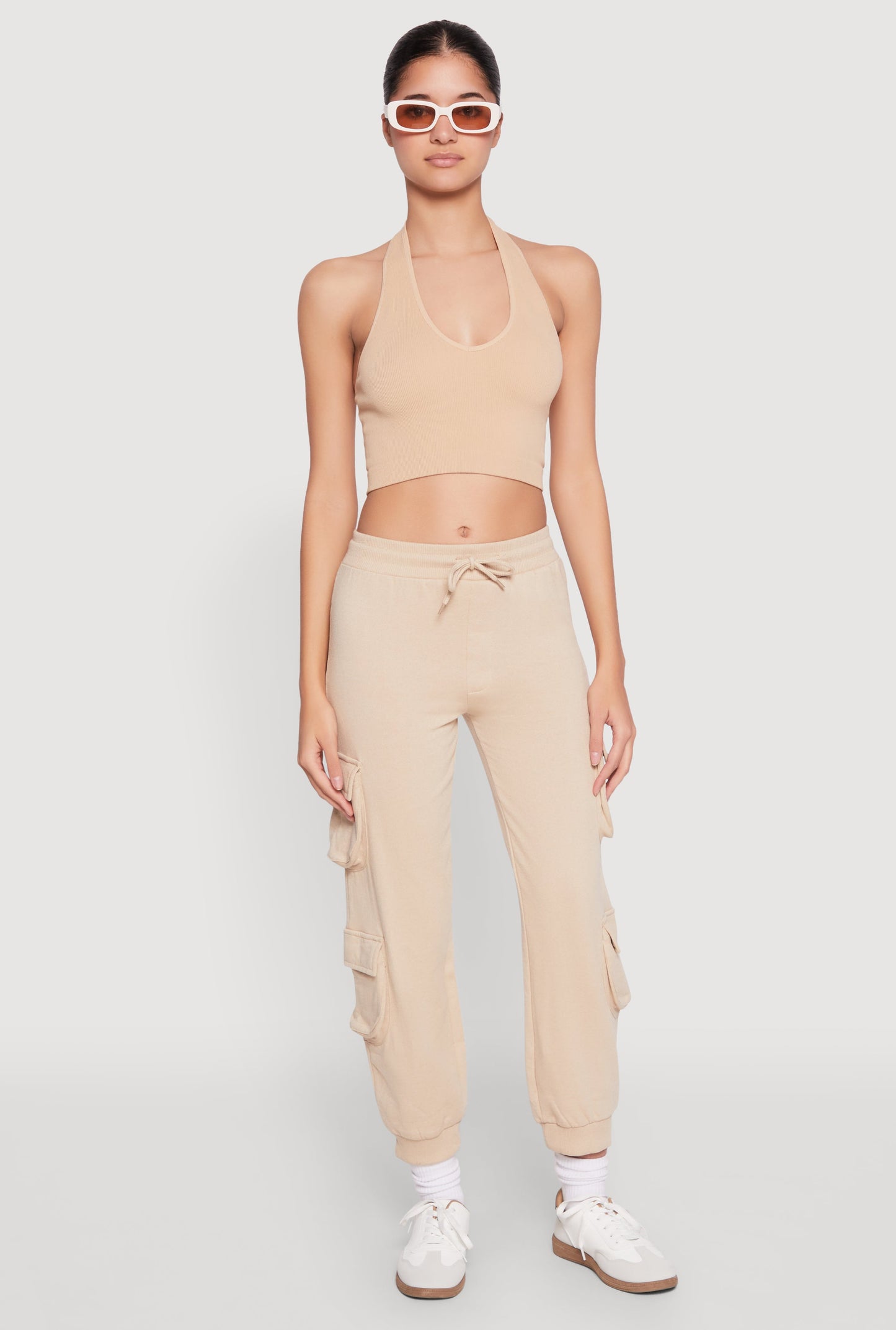 Fleece Ruched Hem Cargo Sweatpants