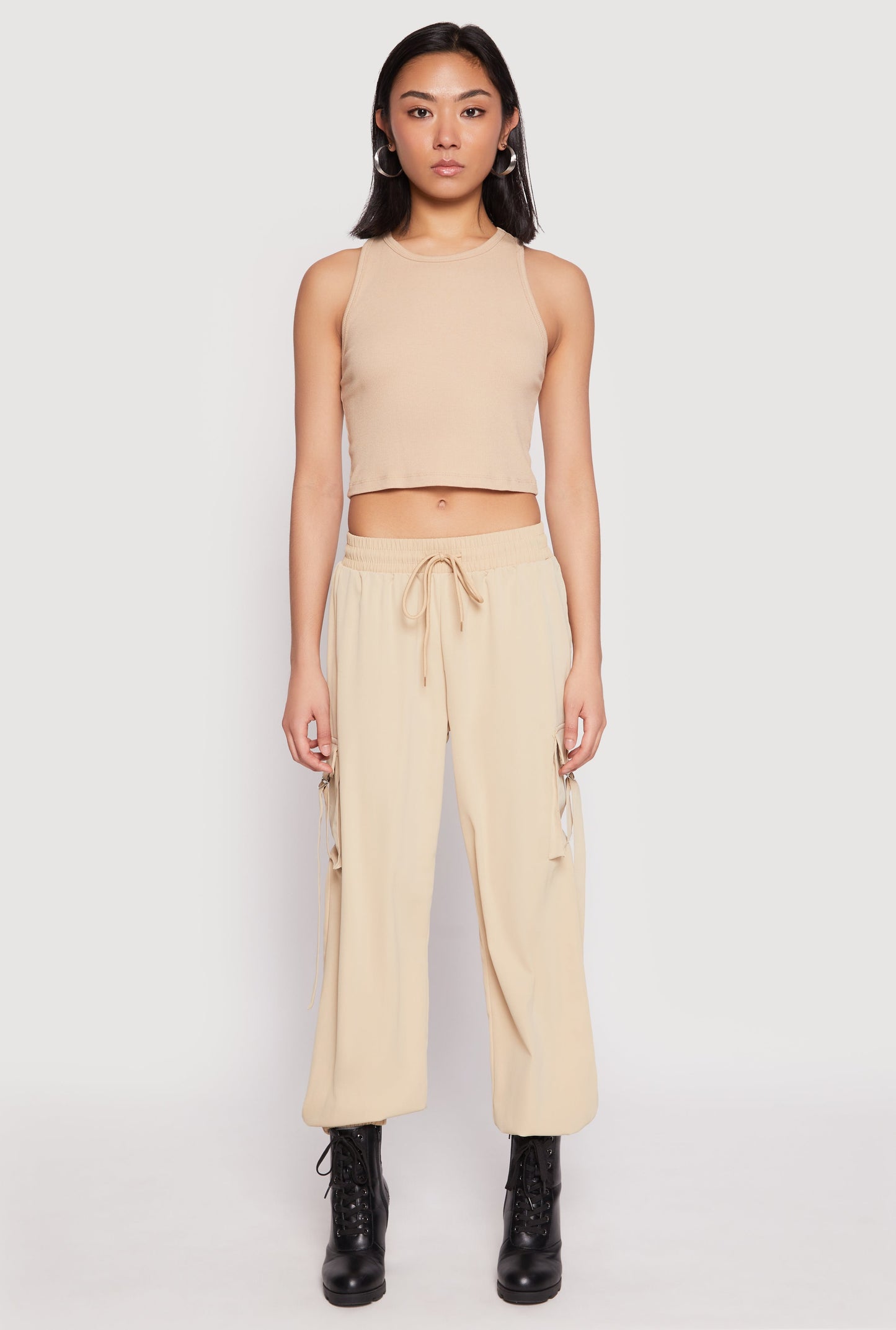 Drawstring High Waisted Cargo Joggers
