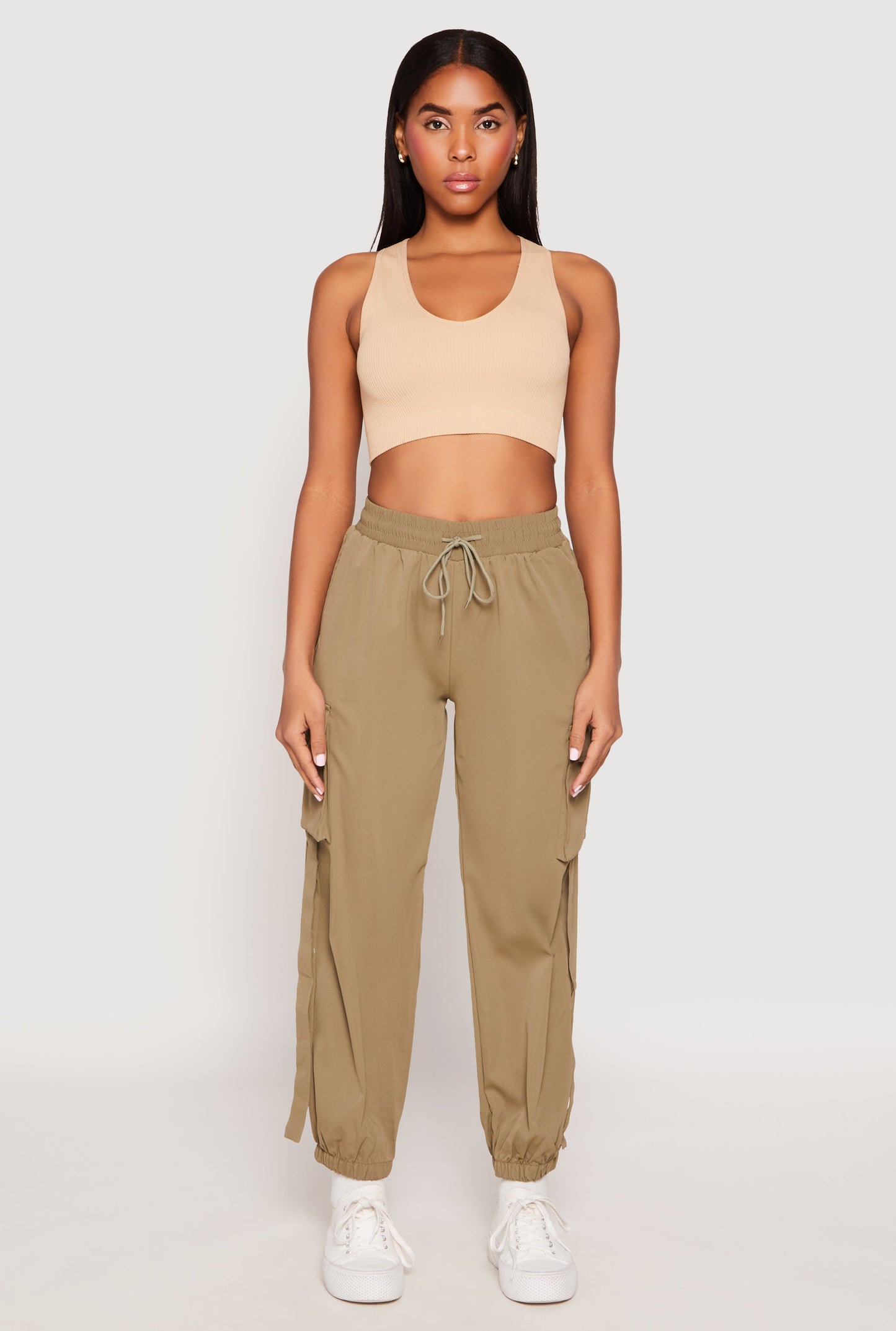 Drawstring High Waisted Cargo Joggers