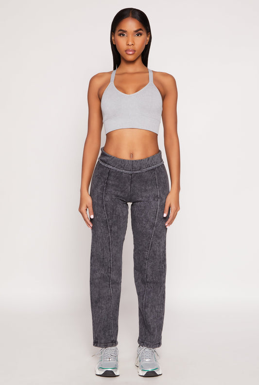 Fleece Acid Wash Pintuck Sweatpants