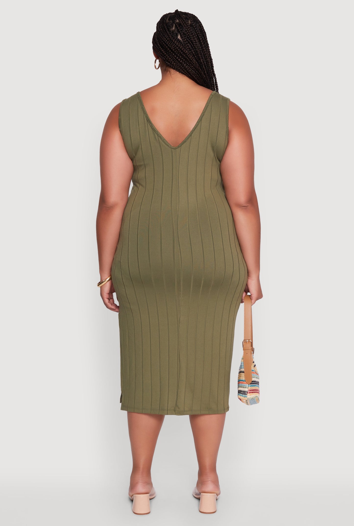 Plus Size Ribbed Knit Scoop Neck Sleeveless Midi Dress