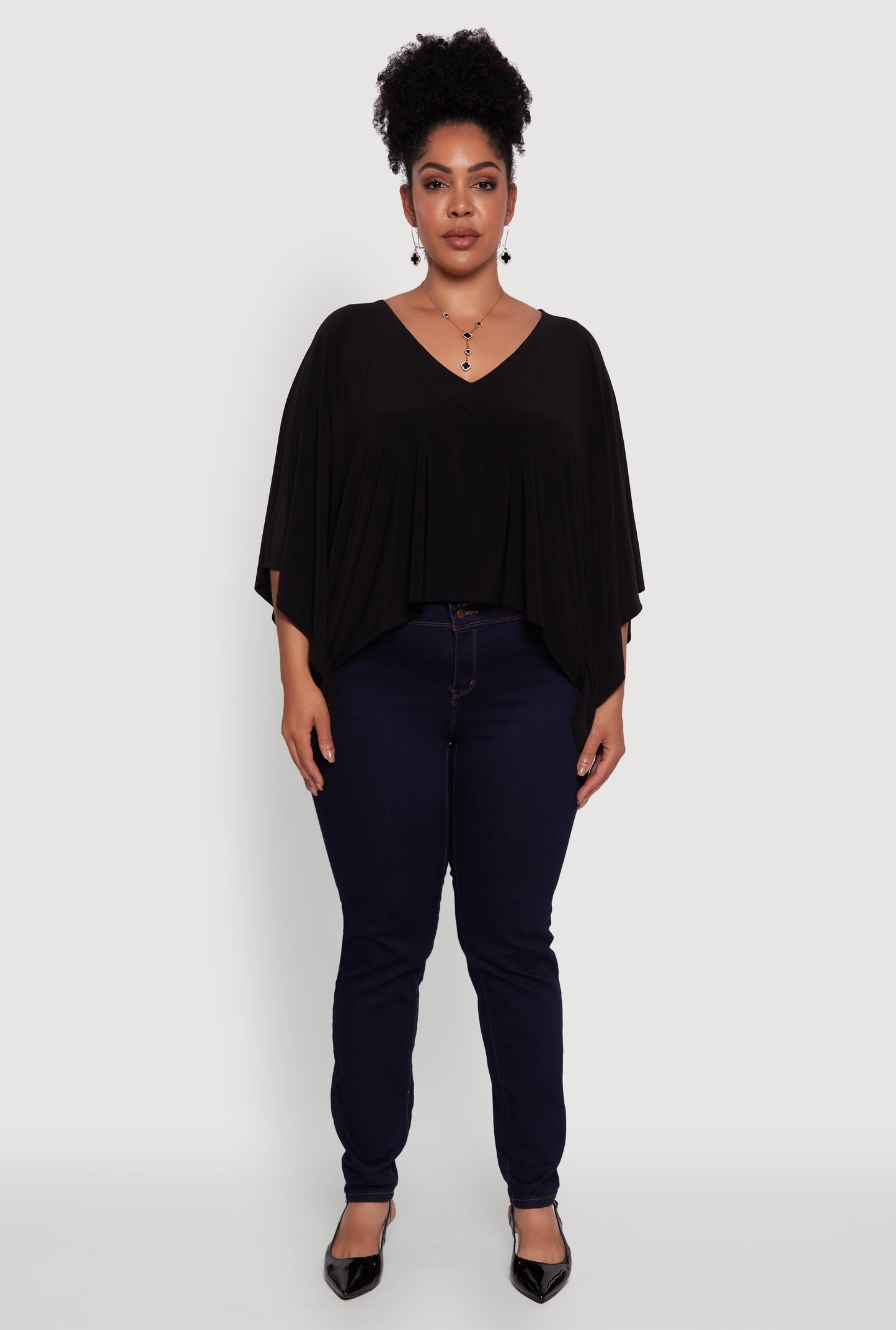 Plus Size Crepe Knit V Neck Crop Blouse
