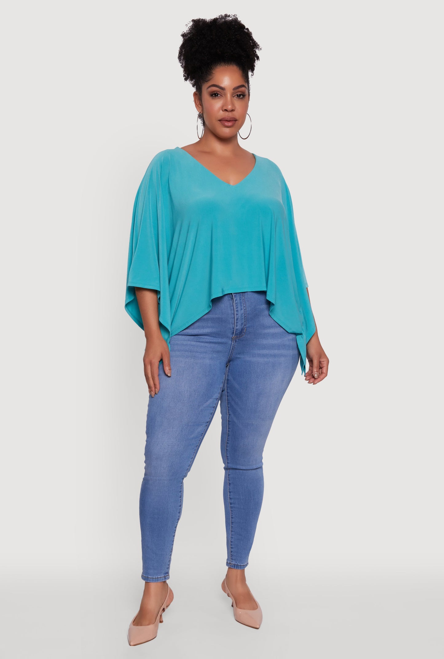 Plus Size Crepe Knit V Neck Crop Blouse