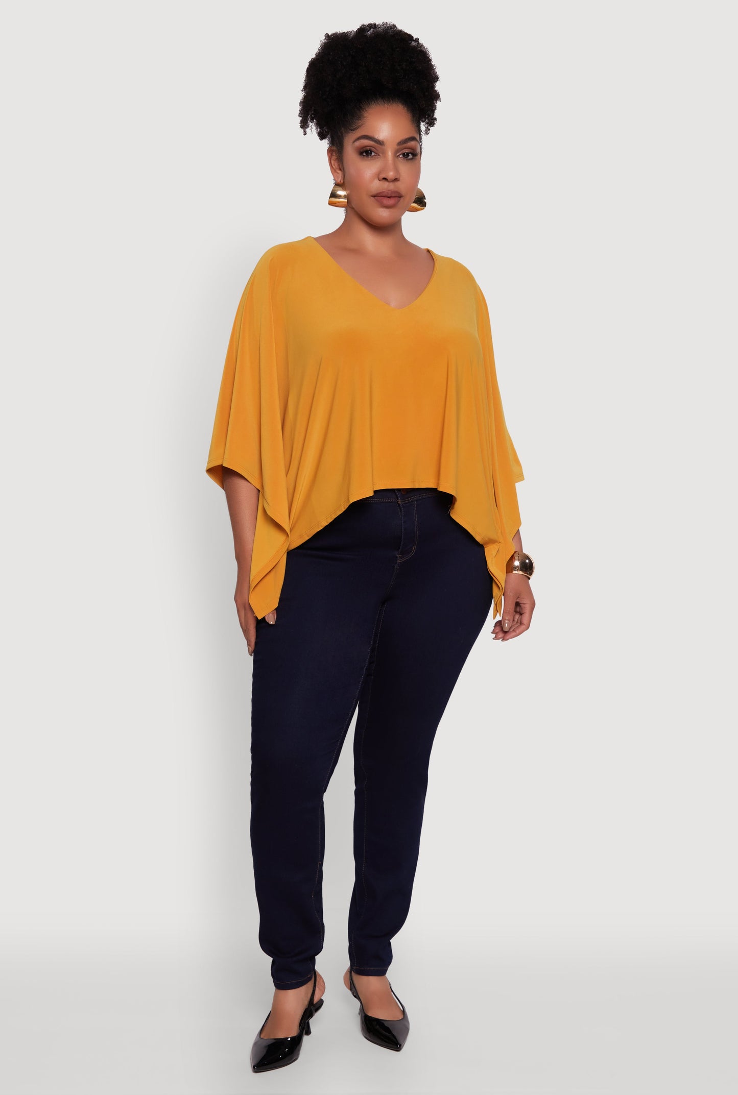Plus Size Crepe Knit V Neck Crop Blouse