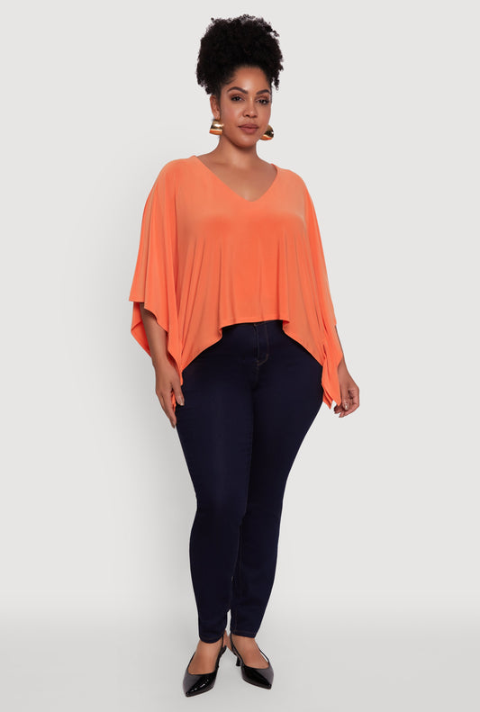 Plus Size Crepe Knit V Neck Crop Blouse