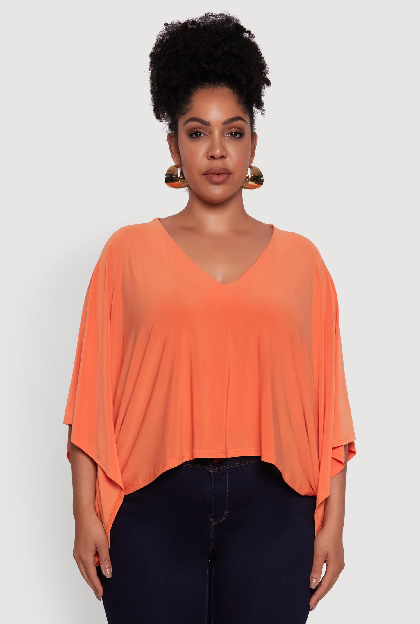 Plus Size Crepe Knit V Neck Crop Blouse