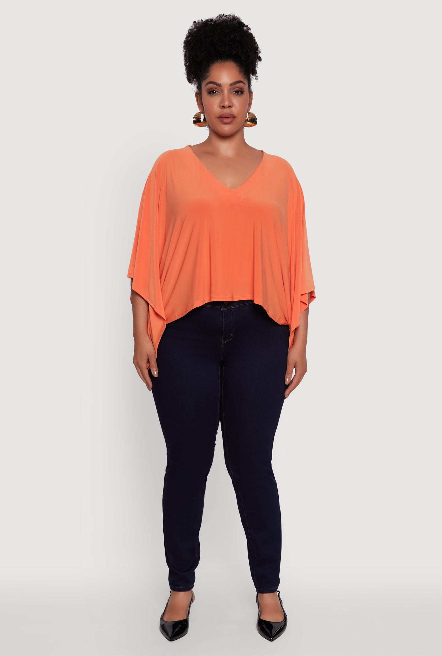 Plus Size Crepe Knit V Neck Crop Blouse