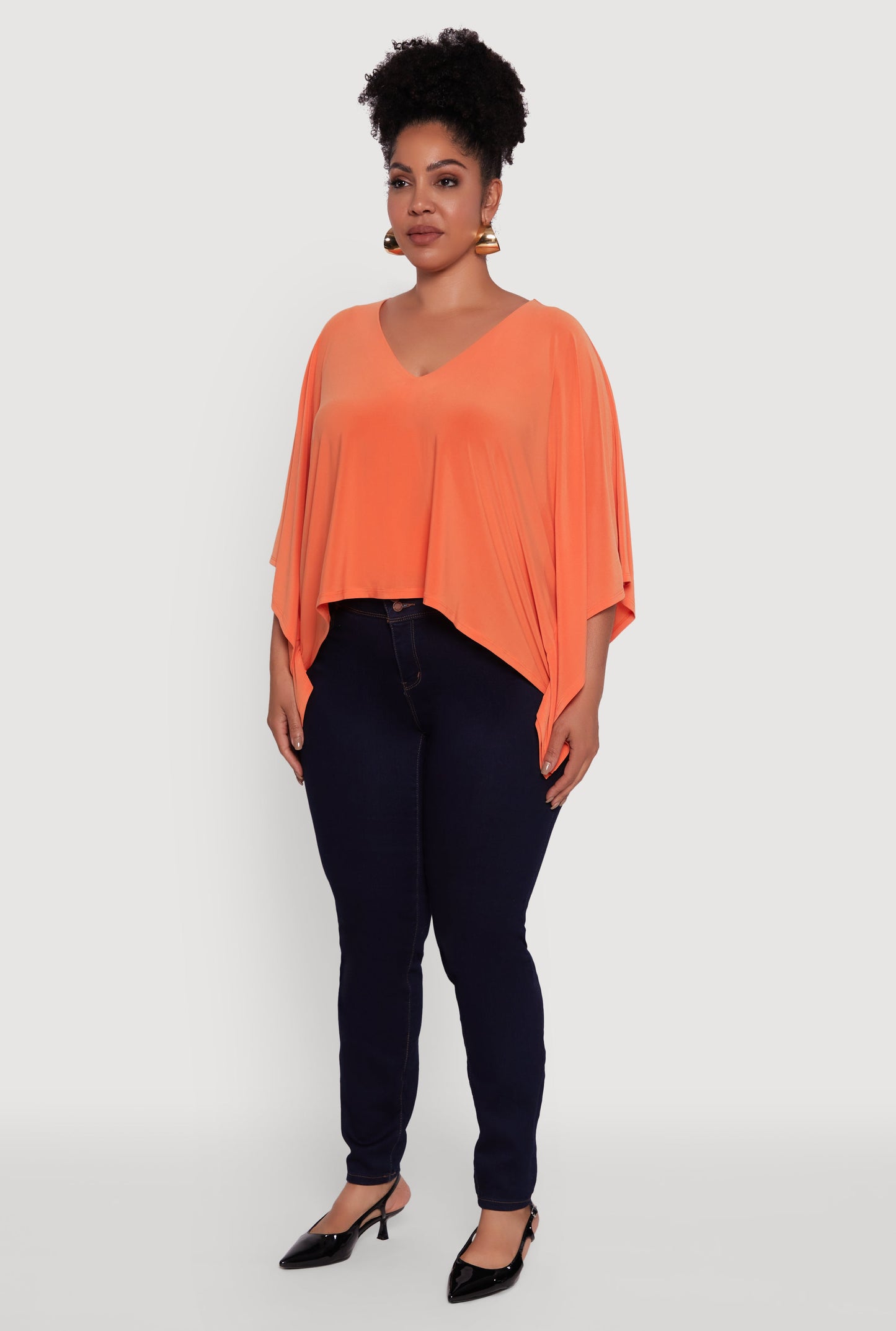 Plus Size Crepe Knit V Neck Crop Blouse