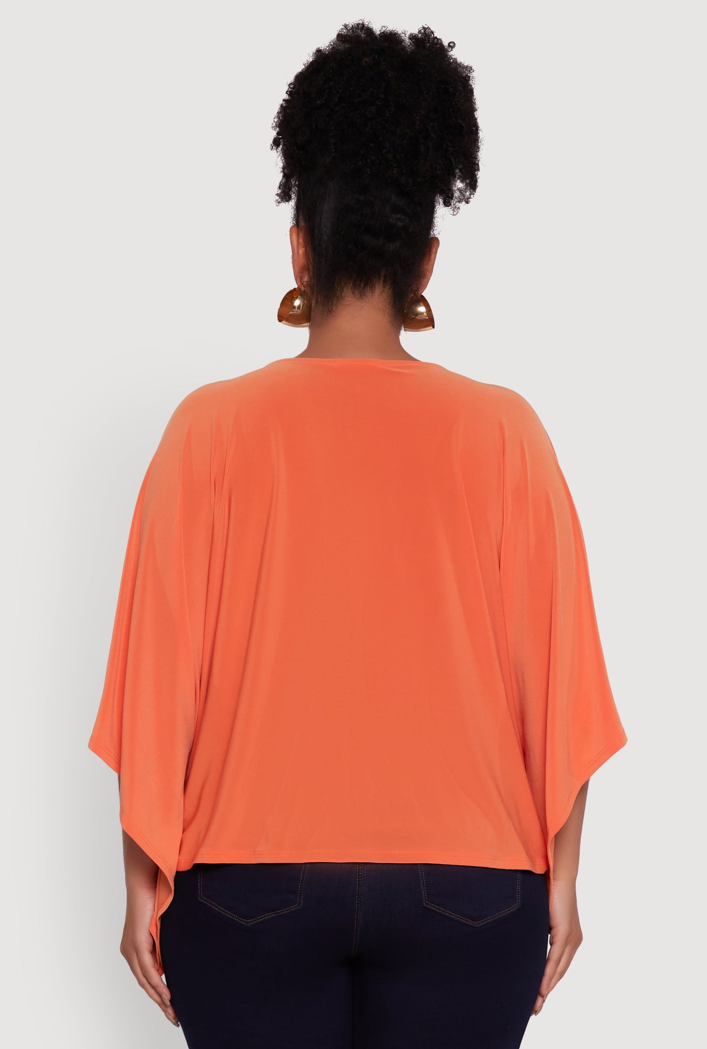 Plus Size Crepe Knit V Neck Crop Blouse