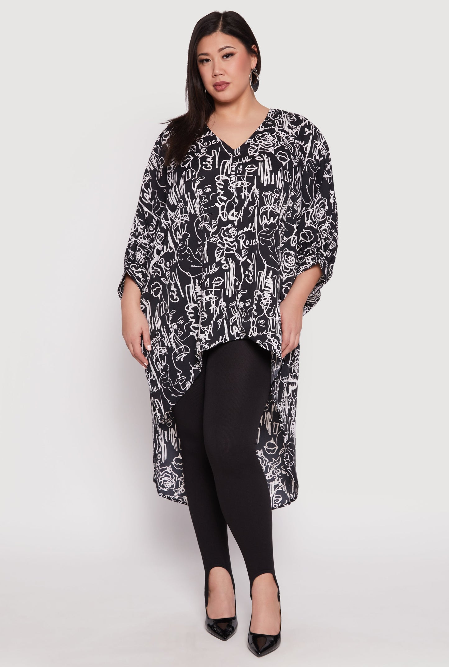 Plus Size Abstract Print High Low Blouse