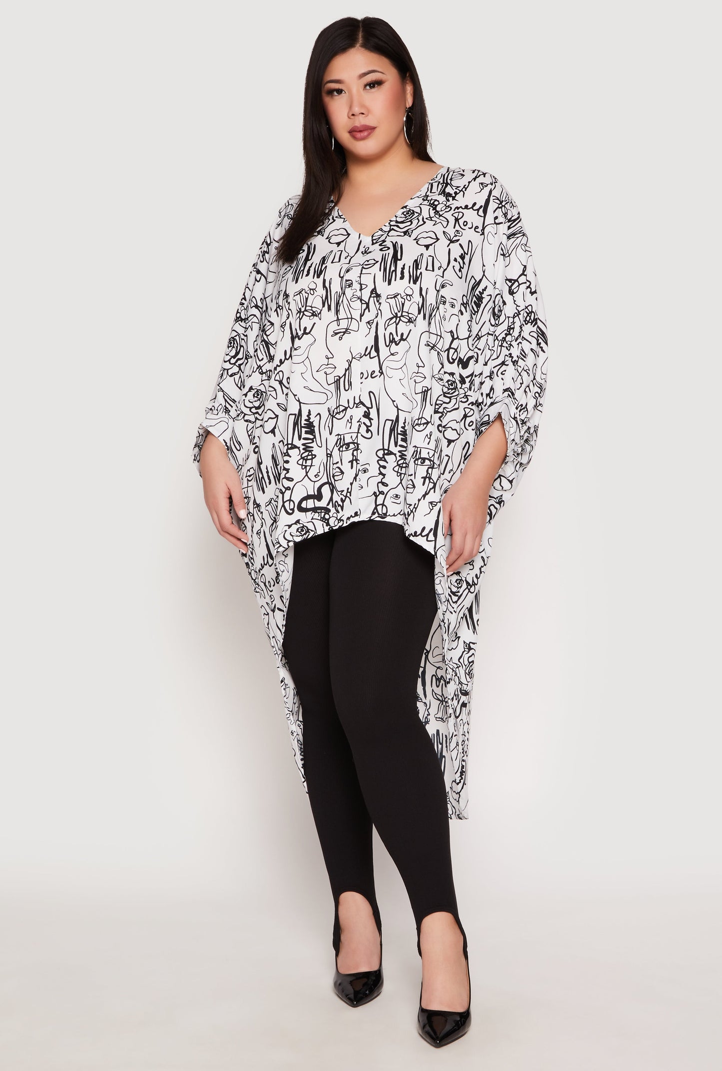 Plus Size Abstract Print High Low Blouse