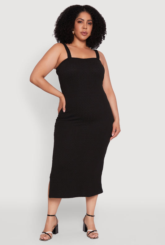 Plus Size Textured Knit Side Slit Midi Dress