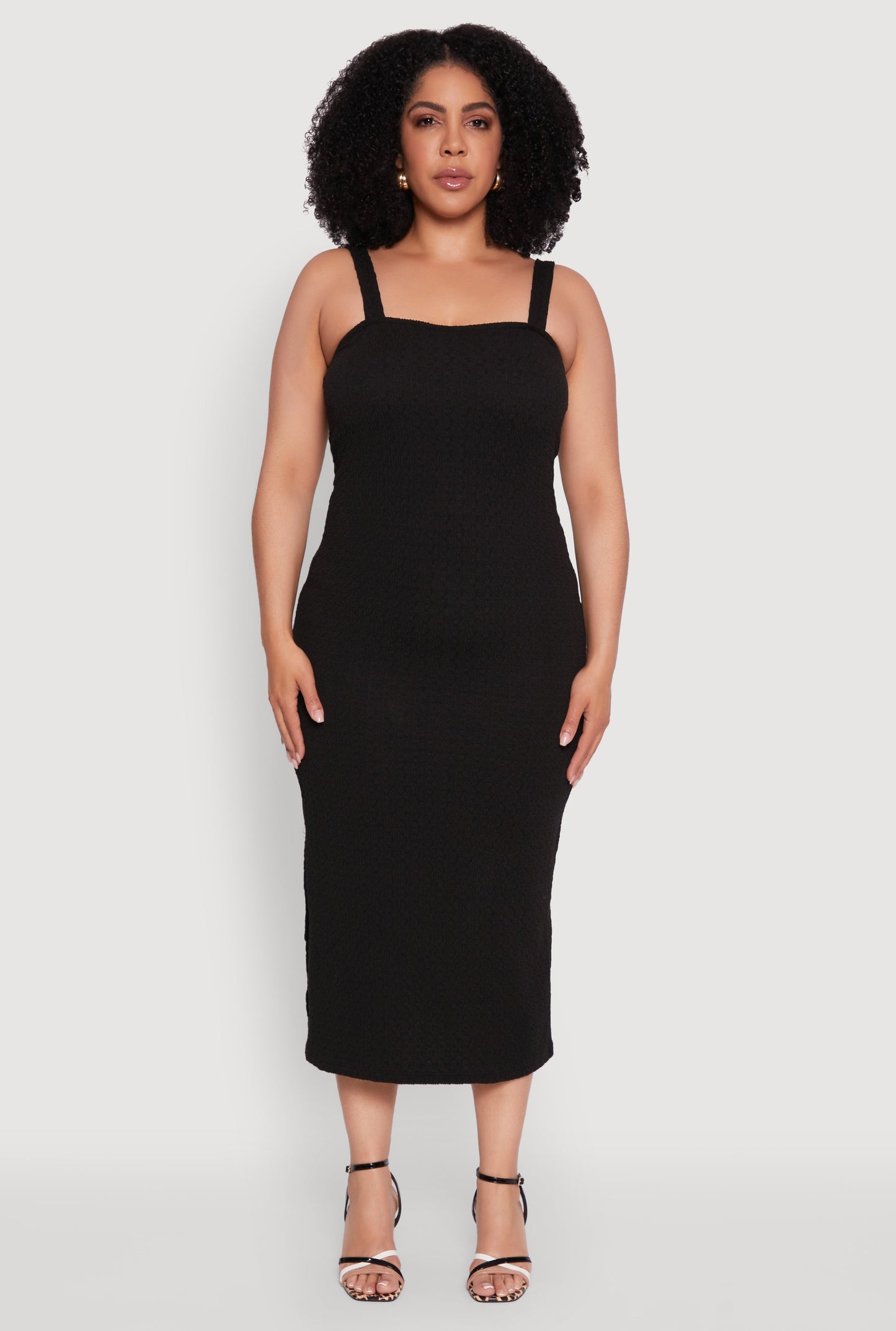 Plus Size Textured Knit Side Slit Midi Dress