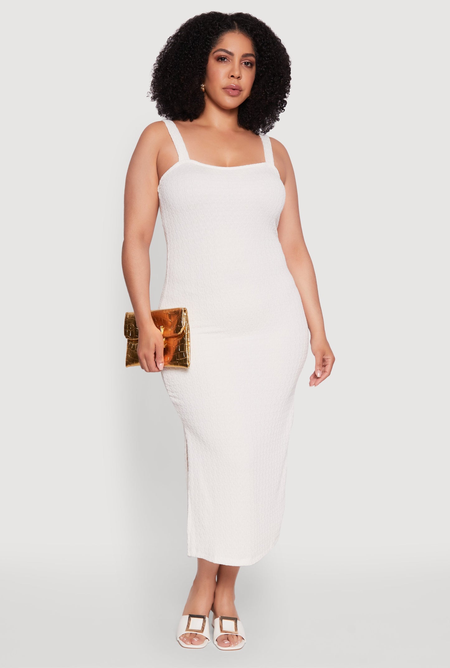 Plus Size Textured Knit Side Slit Midi Dress