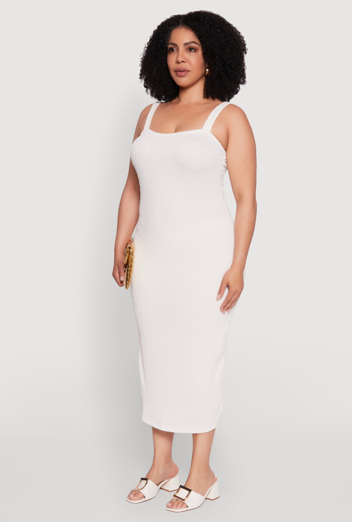 Plus Size Textured Knit Side Slit Midi Dress