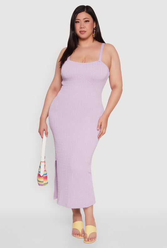 Plus Size Textured Knit Side Slit Midi Dress