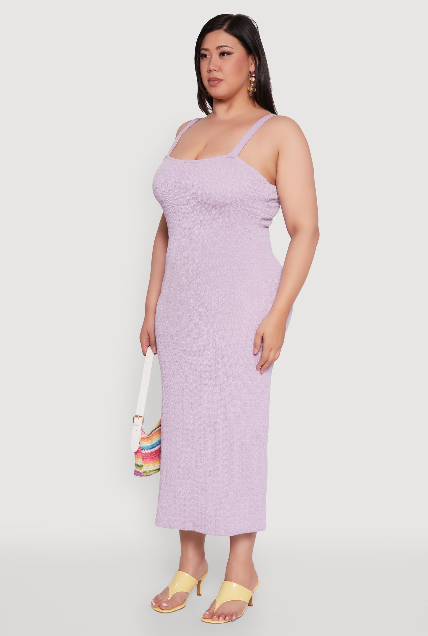 Plus Size Textured Knit Side Slit Midi Dress