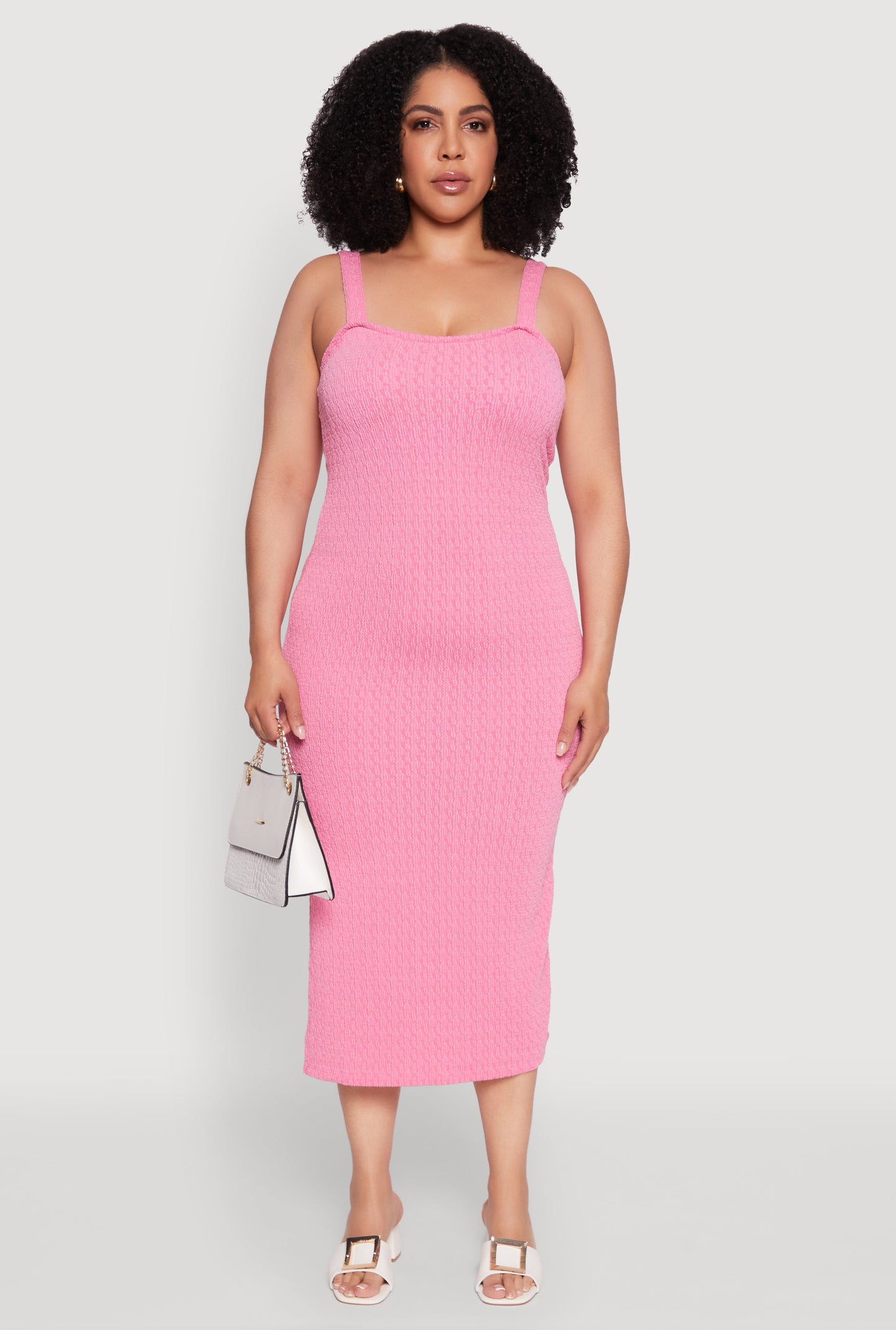 Plus Size Textured Knit Side Slit Midi Dress