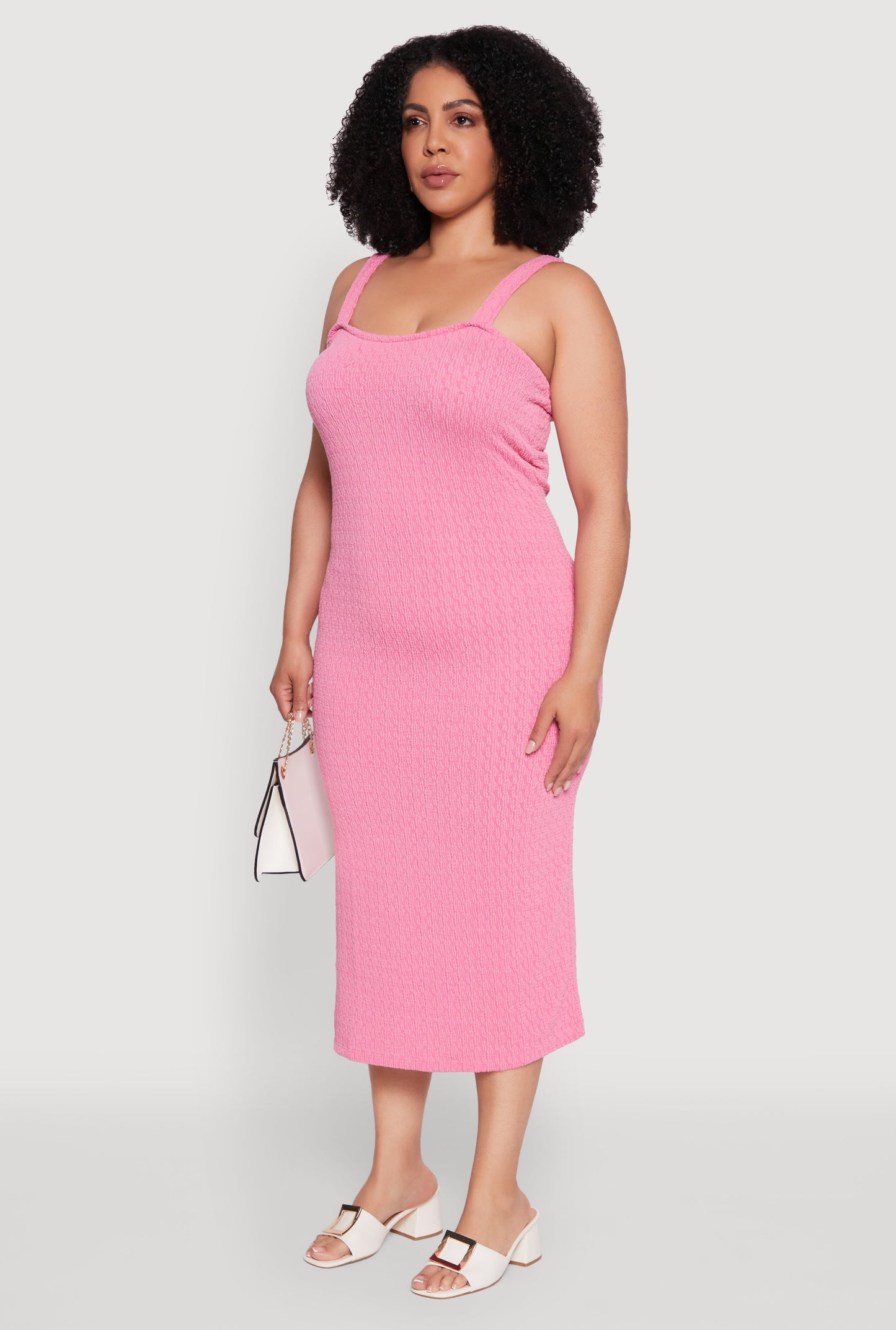 Plus Size Textured Knit Side Slit Midi Dress