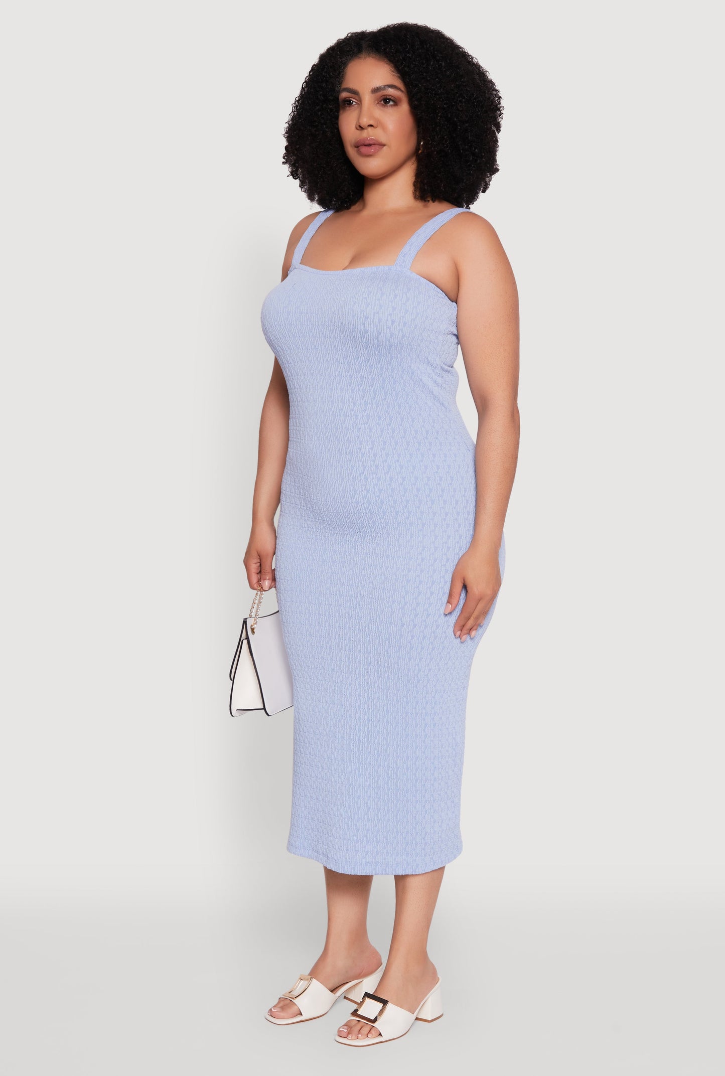 Plus Size Textured Knit Side Slit Midi Dress