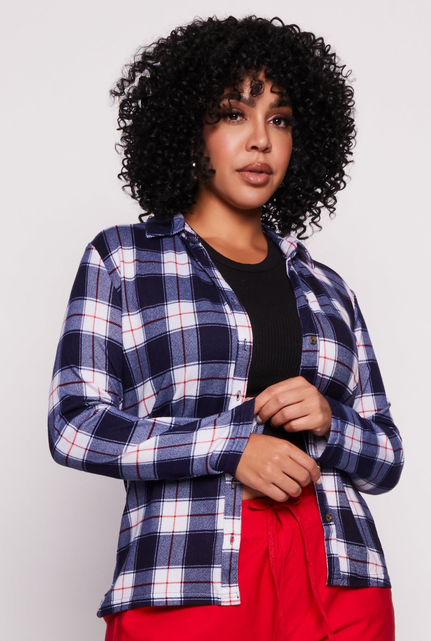 Plus Size Plaid Button Front Shirt
