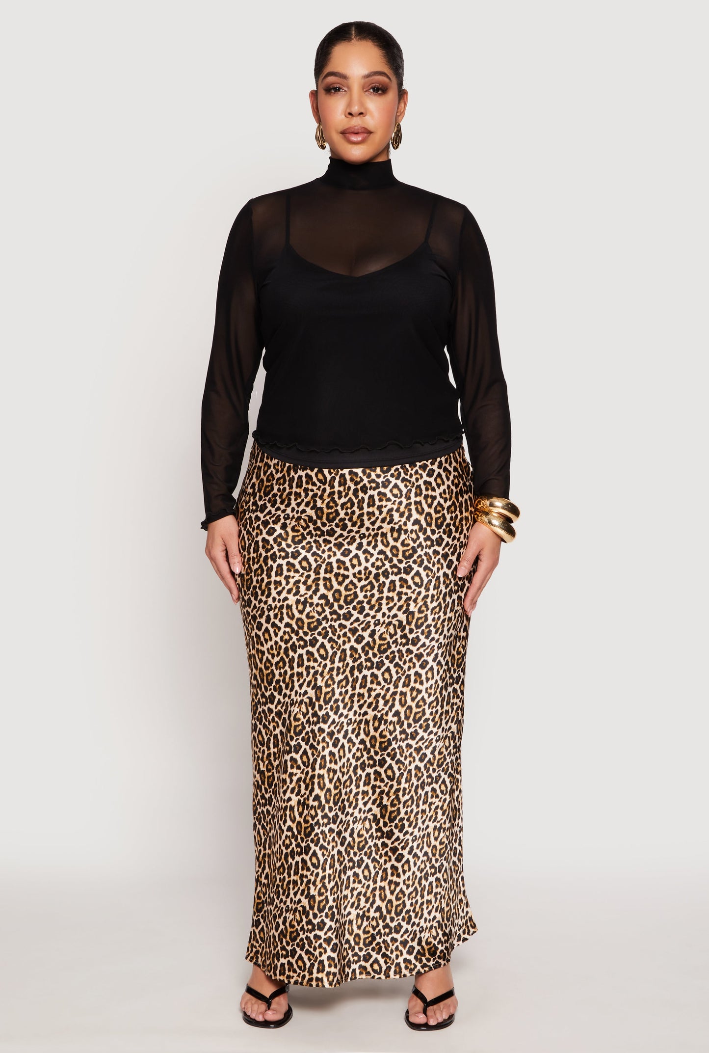 Plus Size Lined Mesh Mock Neck Top